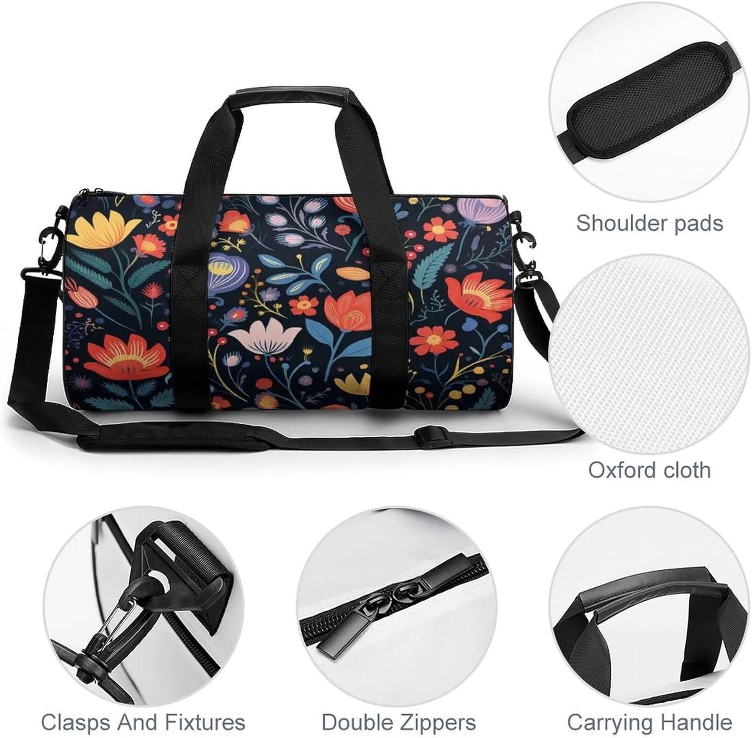 Sports Gym Bag for Women Men Travel Duffel Bag Tote Weekender Bag Bright Flowers Carry on Overnight Bag for Travel Swimming Fitness Workout Sports Duffle Bag