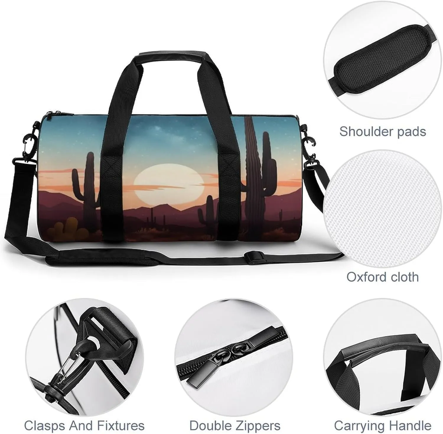 Sports Gym Bag for Women Men Travel Duffel Bag Tote Weekender Bag Desert With Cactus Carry on Overnight Bag for Travel Swimming Fitness Workout Sports Duffle Bag