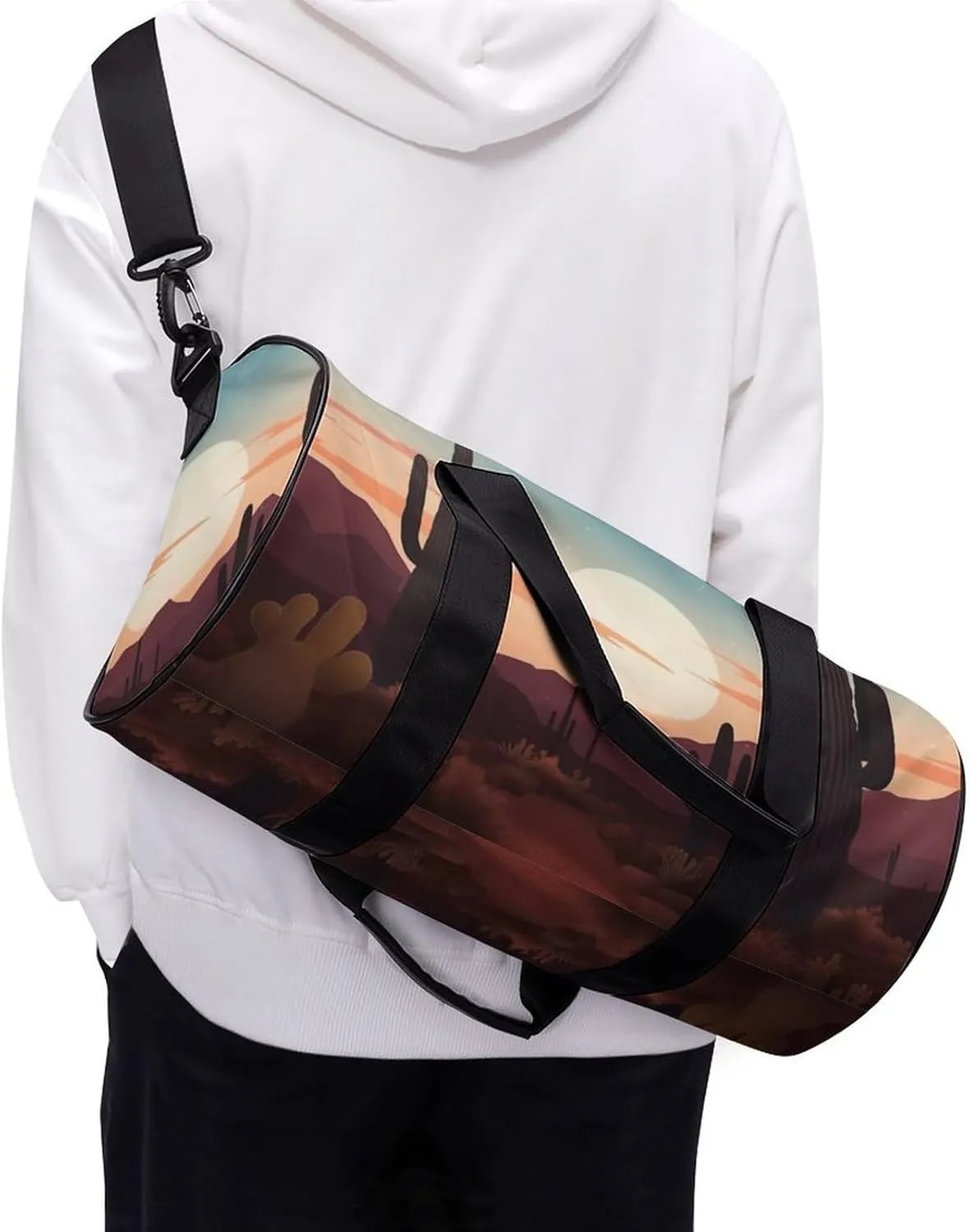 Sports Gym Bag for Women Men Travel Duffel Bag Tote Weekender Bag Desert With Cactus Carry on Overnight Bag for Travel Swimming Fitness Workout Sports Duffle Bag