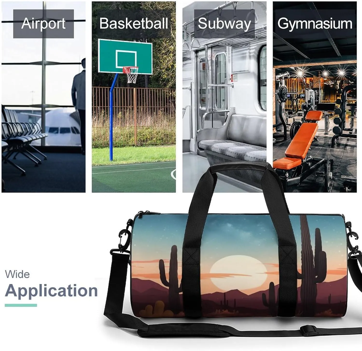 Sports Gym Bag for Women Men Travel Duffel Bag Tote Weekender Bag Desert With Cactus Carry on Overnight Bag for Travel Swimming Fitness Workout Sports Duffle Bag