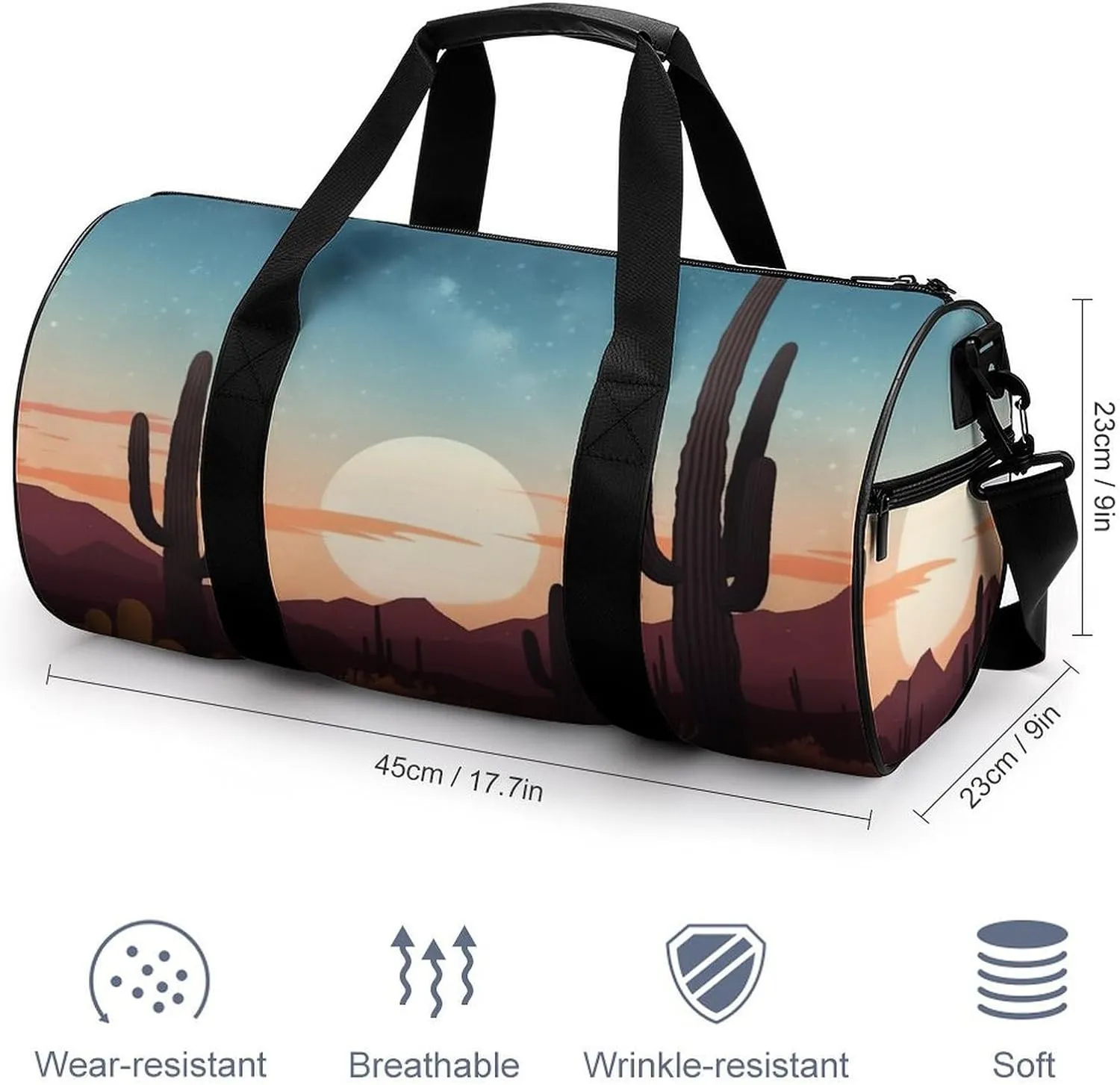 Sports Gym Bag for Women Men Travel Duffel Bag Tote Weekender Bag Desert With Cactus Carry on Overnight Bag for Travel Swimming Fitness Workout Sports Duffle Bag