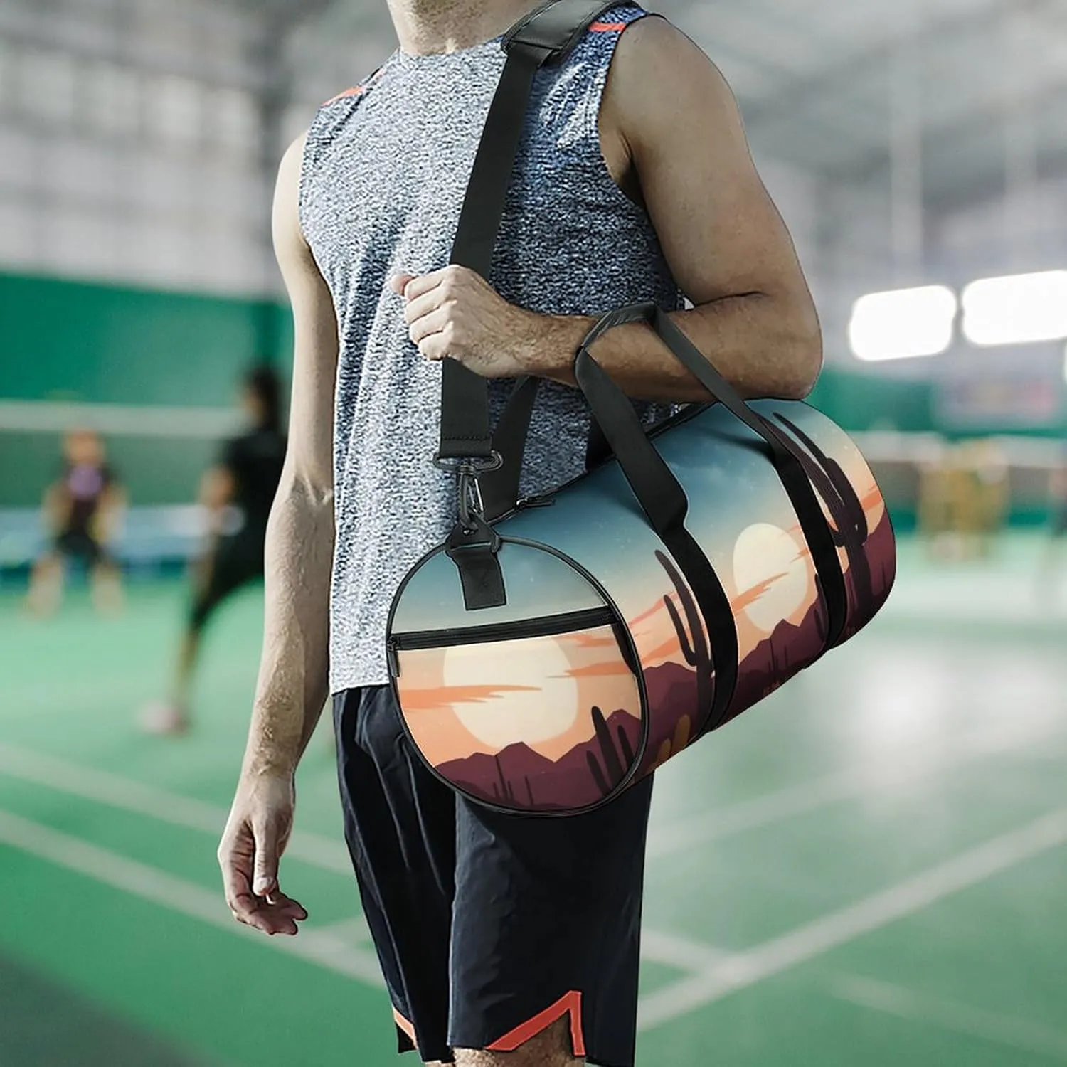 Sports Gym Bag for Women Men Travel Duffel Bag Tote Weekender Bag Desert With Cactus Carry on Overnight Bag for Travel Swimming Fitness Workout Sports Duffle Bag