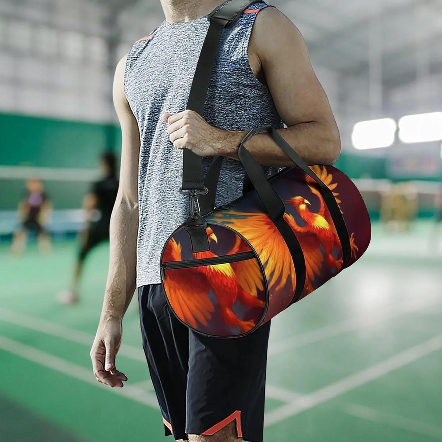 Sports Gym Bag for Women Men Travel Duffel Bag Tote Weekender Bag Orange Red Phoenix Carry on Overnight Bag for Travel Swimming Fitness Workout Sports Duffle Bag