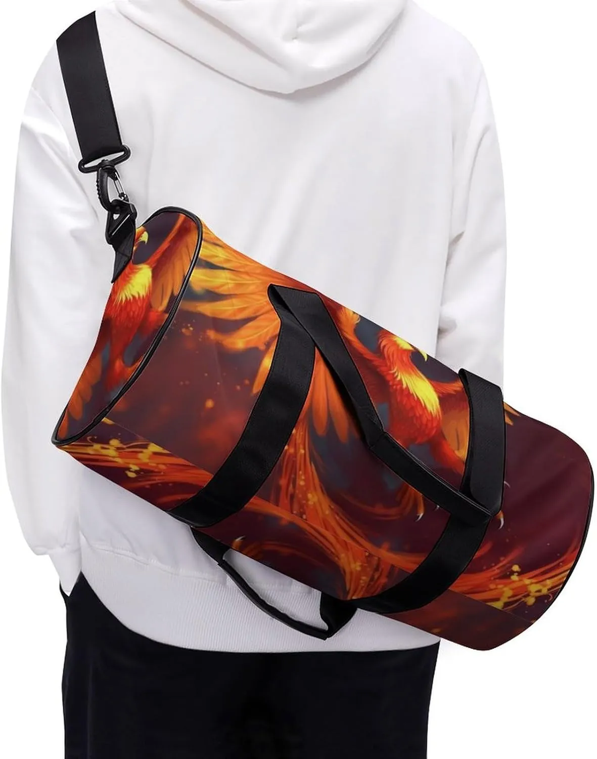 Sports Gym Bag for Women Men Travel Duffel Bag Tote Weekender Bag Orange Red Phoenix Carry on Overnight Bag for Travel Swimming Fitness Workout Sports Duffle Bag