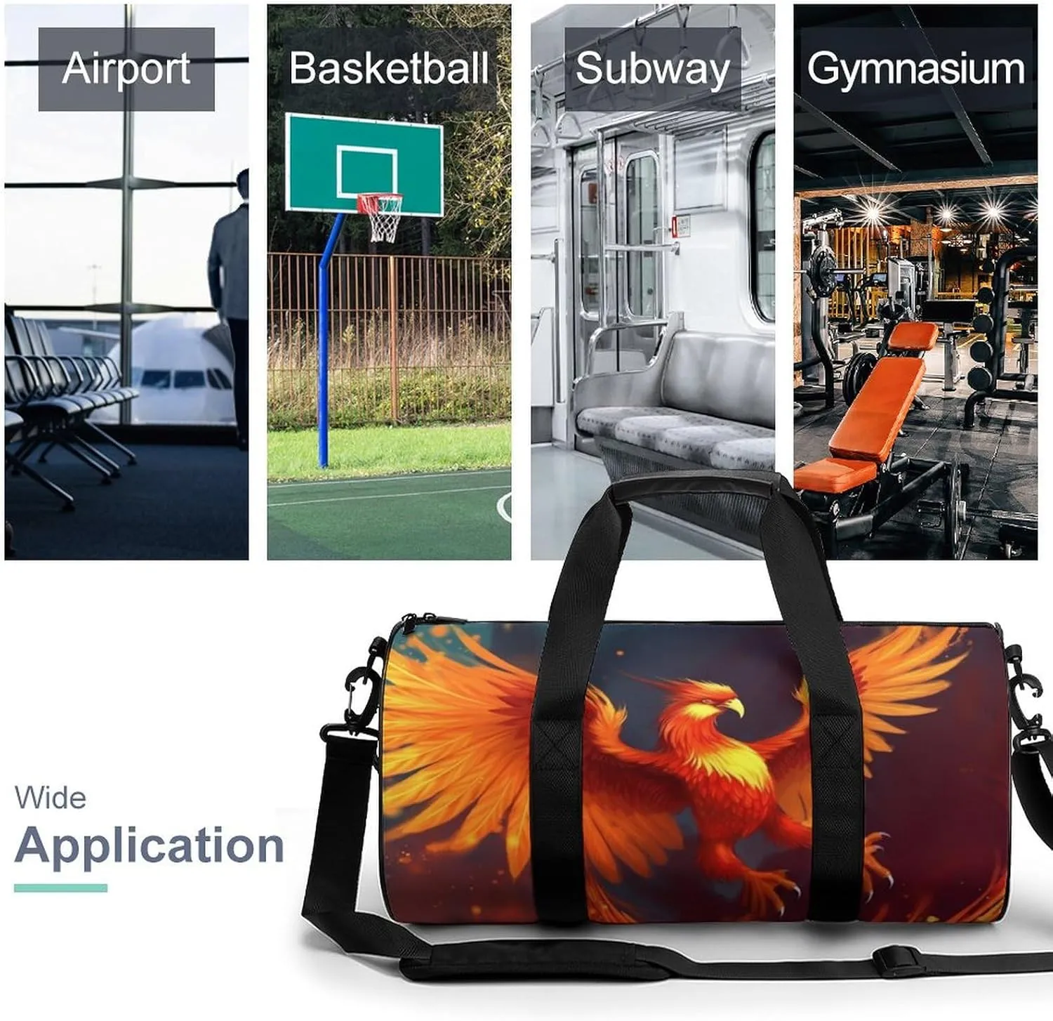 Sports Gym Bag for Women Men Travel Duffel Bag Tote Weekender Bag Orange Red Phoenix Carry on Overnight Bag for Travel Swimming Fitness Workout Sports Duffle Bag