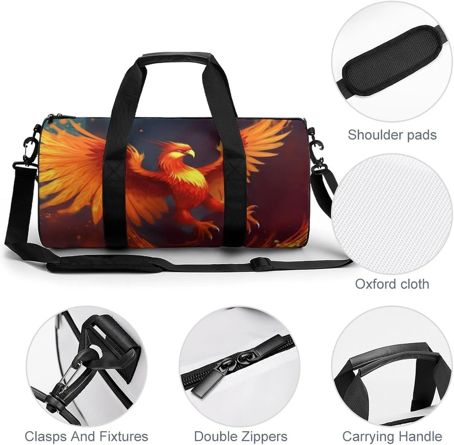 Sports Gym Bag for Women Men Travel Duffel Bag Tote Weekender Bag Orange Red Phoenix Carry on Overnight Bag for Travel Swimming Fitness Workout Sports Duffle Bag