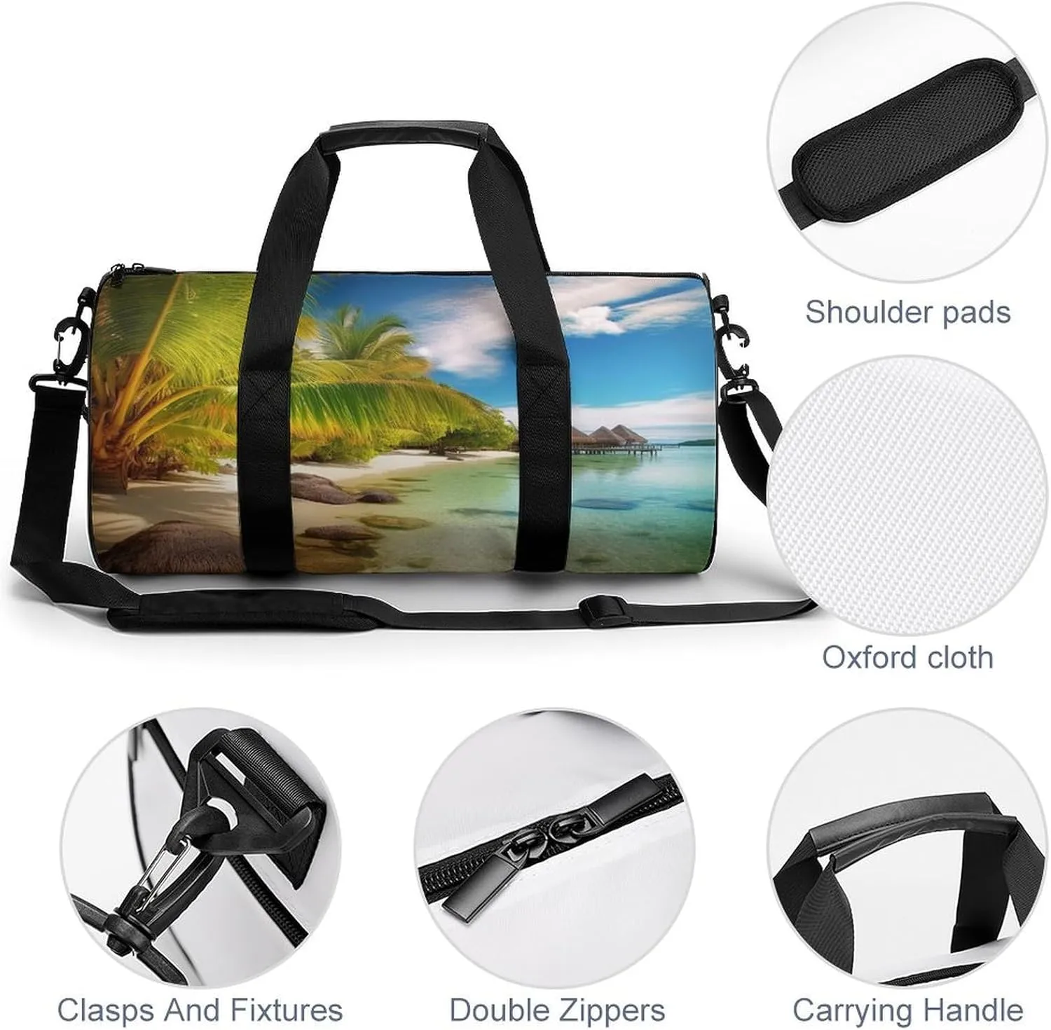 Sports Gym Bag for Women Men Travel Duffel Bag Tote Weekender Bag Tropical Beach Scenery Carry on Overnight Bag for Travel Swimming Fitness Workout Sports Duffle Bag