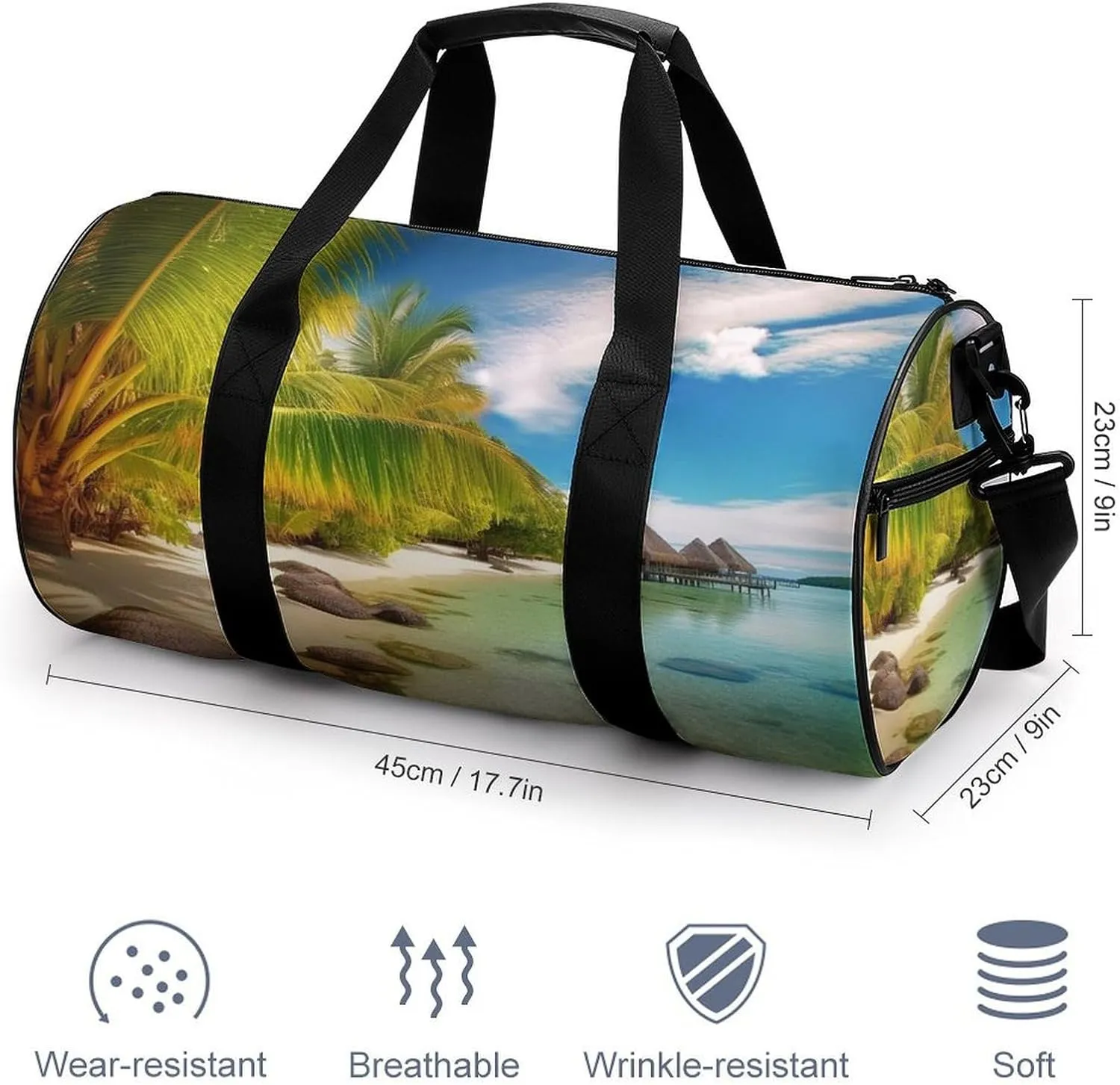 Sports Gym Bag for Women Men Travel Duffel Bag Tote Weekender Bag Tropical Beach Scenery Carry on Overnight Bag for Travel Swimming Fitness Workout Sports Duffle Bag