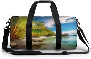 Sports Gym Bag for Women Men Travel Duffel Bag Tote Weekender Bag Tropical Beach Scenery Carry on Overnight Bag for Travel Swimming Fitness Workout Sports Duffle Bag