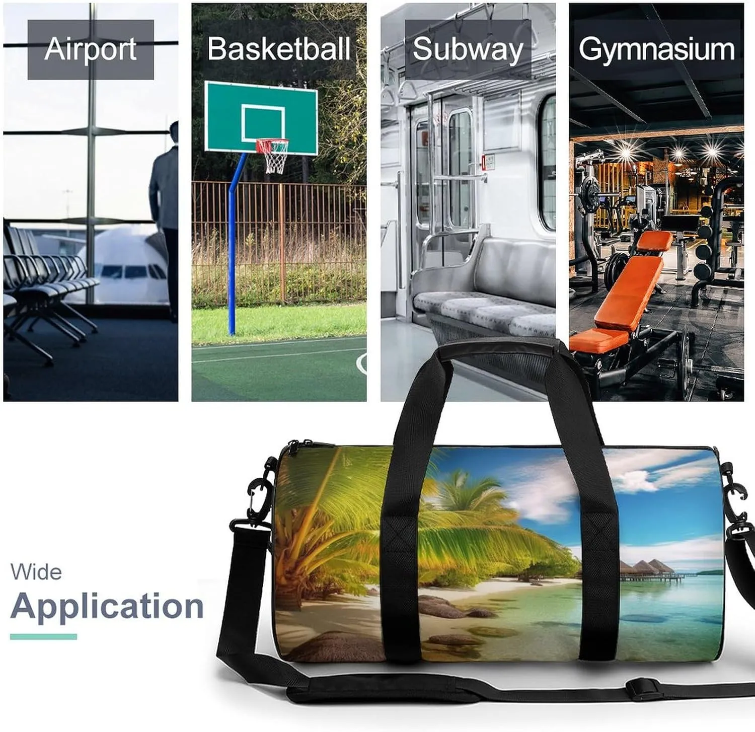 Sports Gym Bag for Women Men Travel Duffel Bag Tote Weekender Bag Tropical Beach Scenery Carry on Overnight Bag for Travel Swimming Fitness Workout Sports Duffle Bag