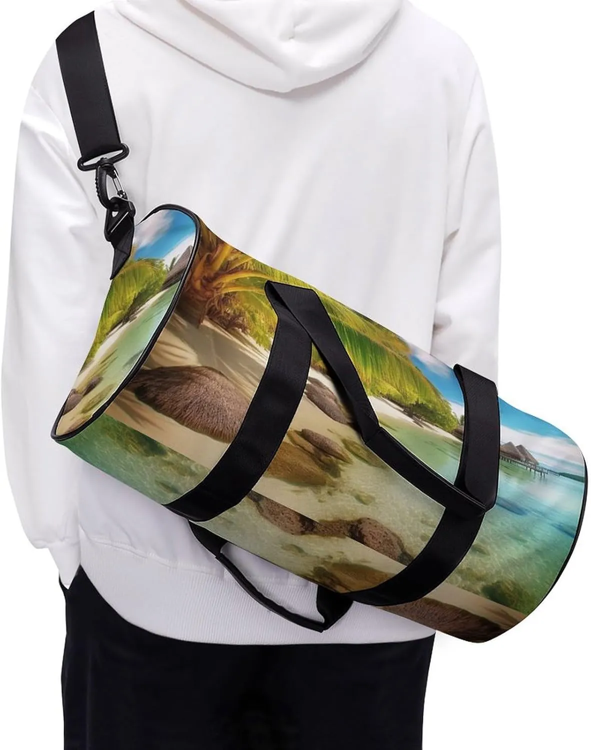 Sports Gym Bag for Women Men Travel Duffel Bag Tote Weekender Bag Tropical Beach Scenery Carry on Overnight Bag for Travel Swimming Fitness Workout Sports Duffle Bag