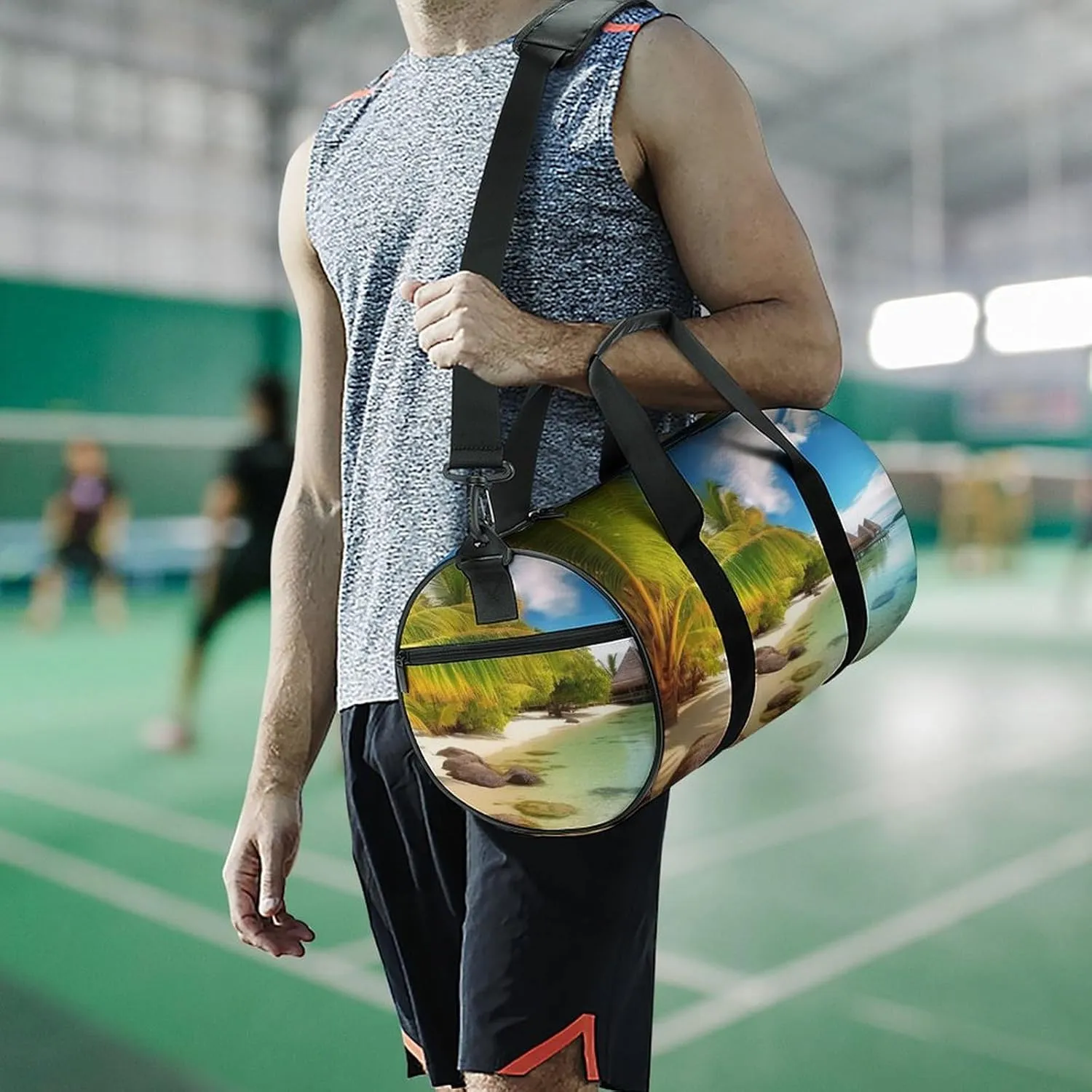 Sports Gym Bag for Women Men Travel Duffel Bag Tote Weekender Bag Tropical Beach Scenery Carry on Overnight Bag for Travel Swimming Fitness Workout Sports Duffle Bag