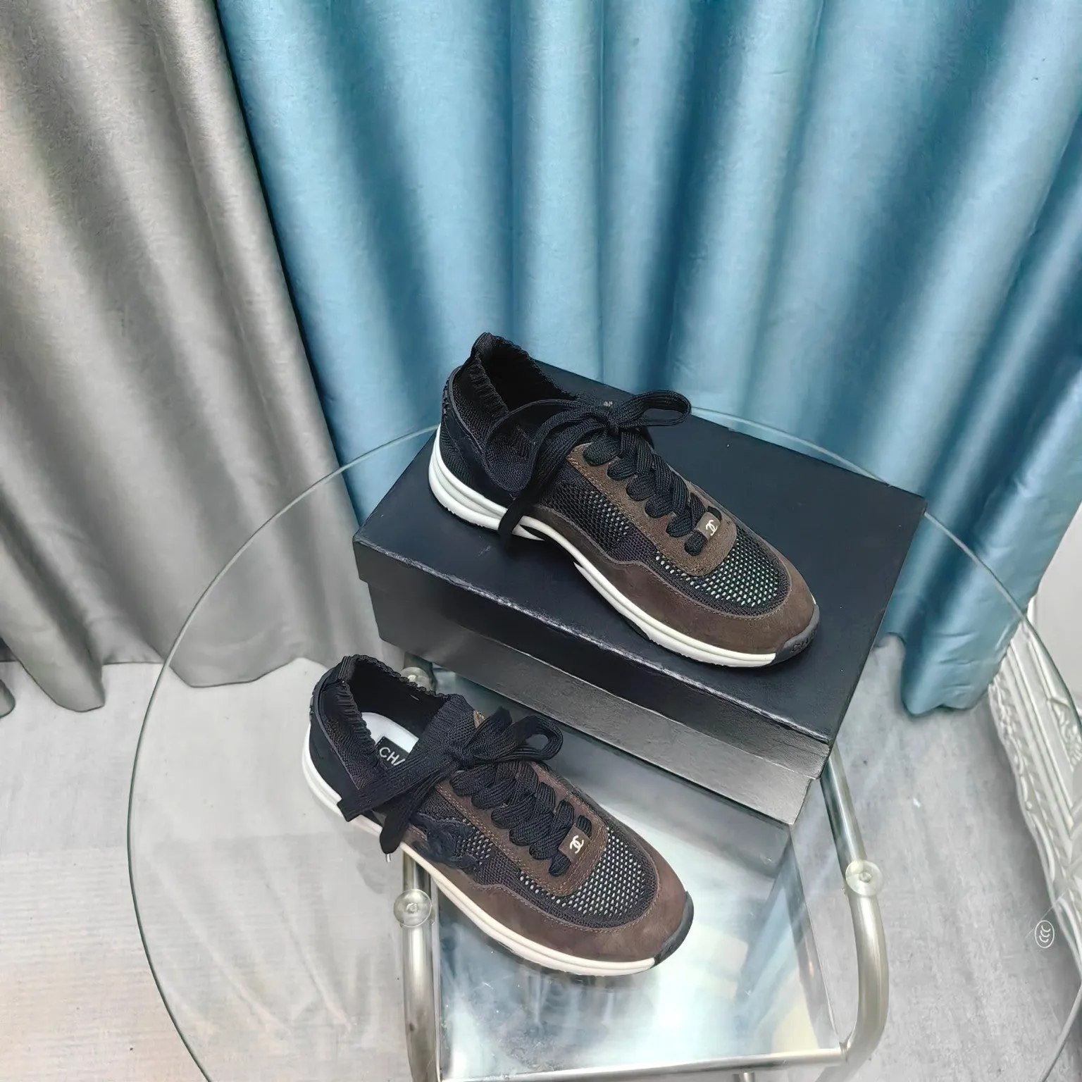 Suede Polyester Fabric Loyal customers Great deal Mesh Sneaker CHANEL And Brown Black