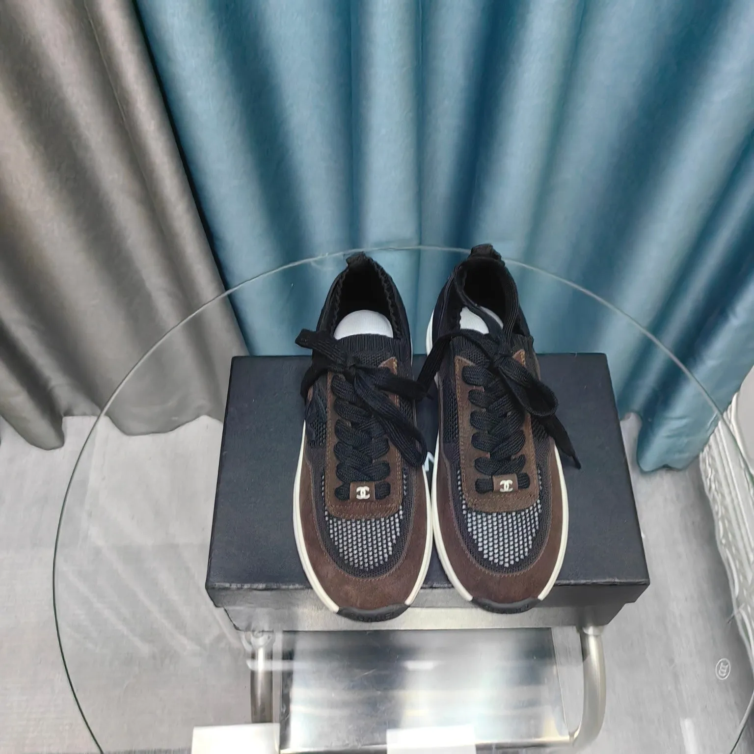 Suede Polyester Fabric Loyal customers Great deal Mesh Sneaker CHANEL And Brown Black