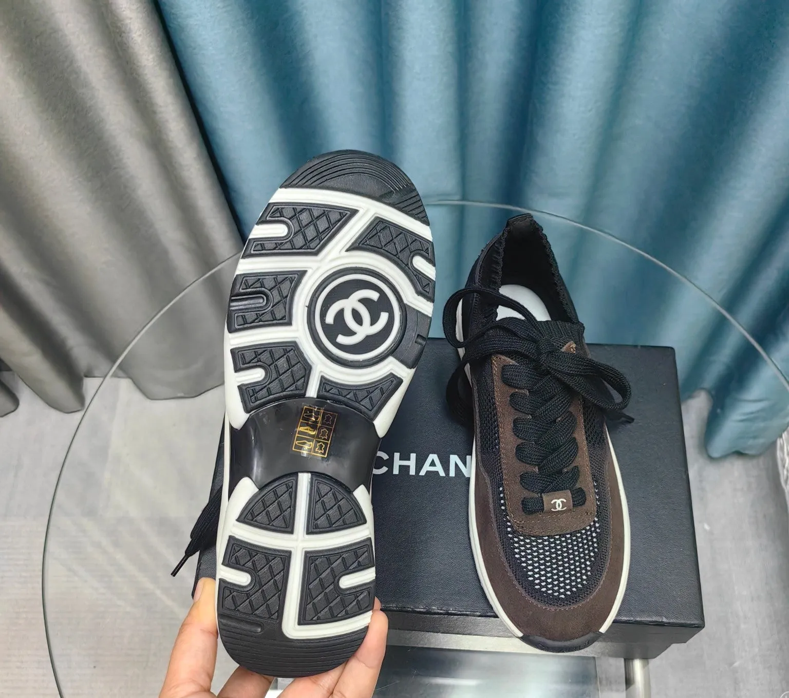Suede Polyester Fabric Loyal customers Great deal Mesh Sneaker CHANEL And Brown Black