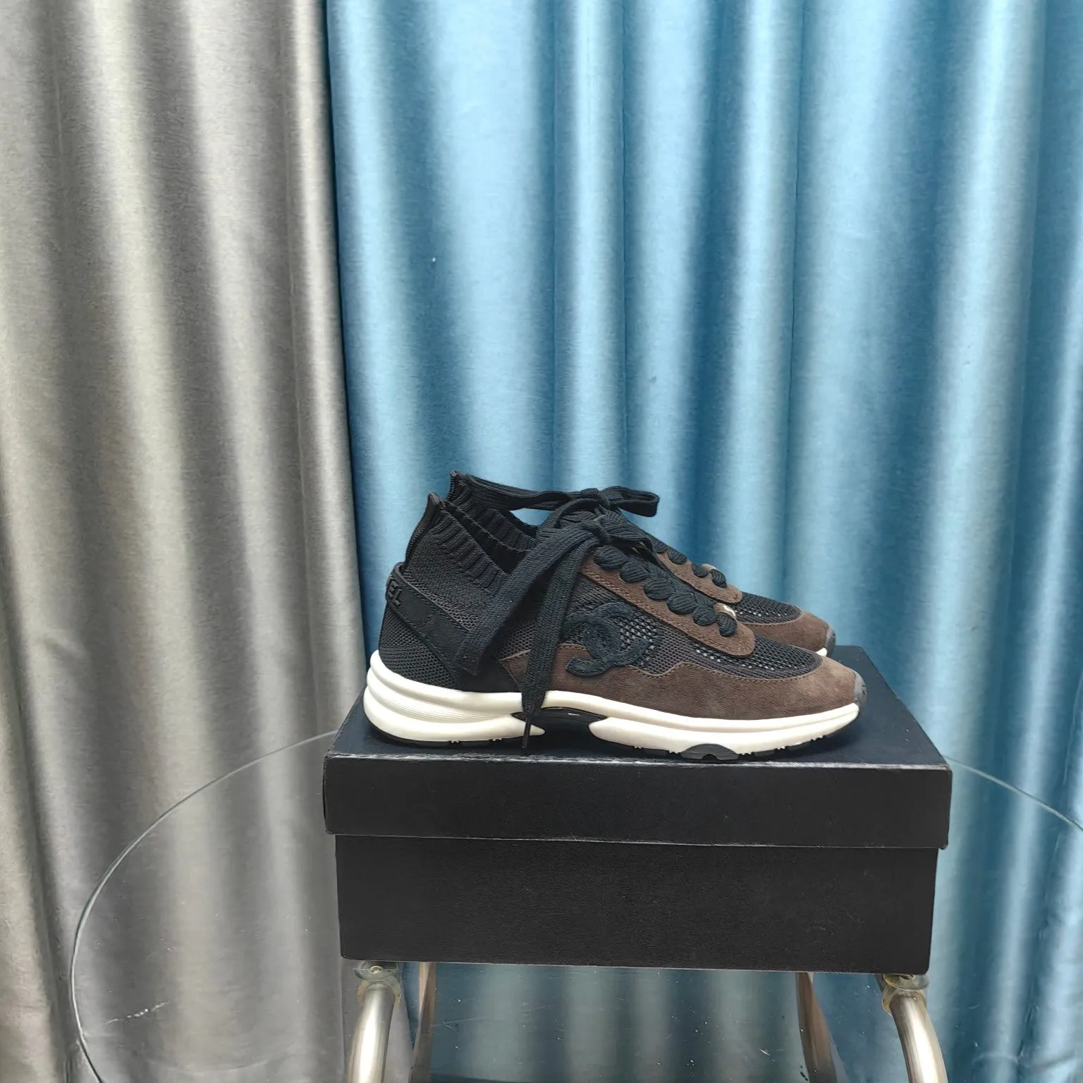 Suede Polyester Fabric Loyal customers Great deal Mesh Sneaker CHANEL And Brown Black