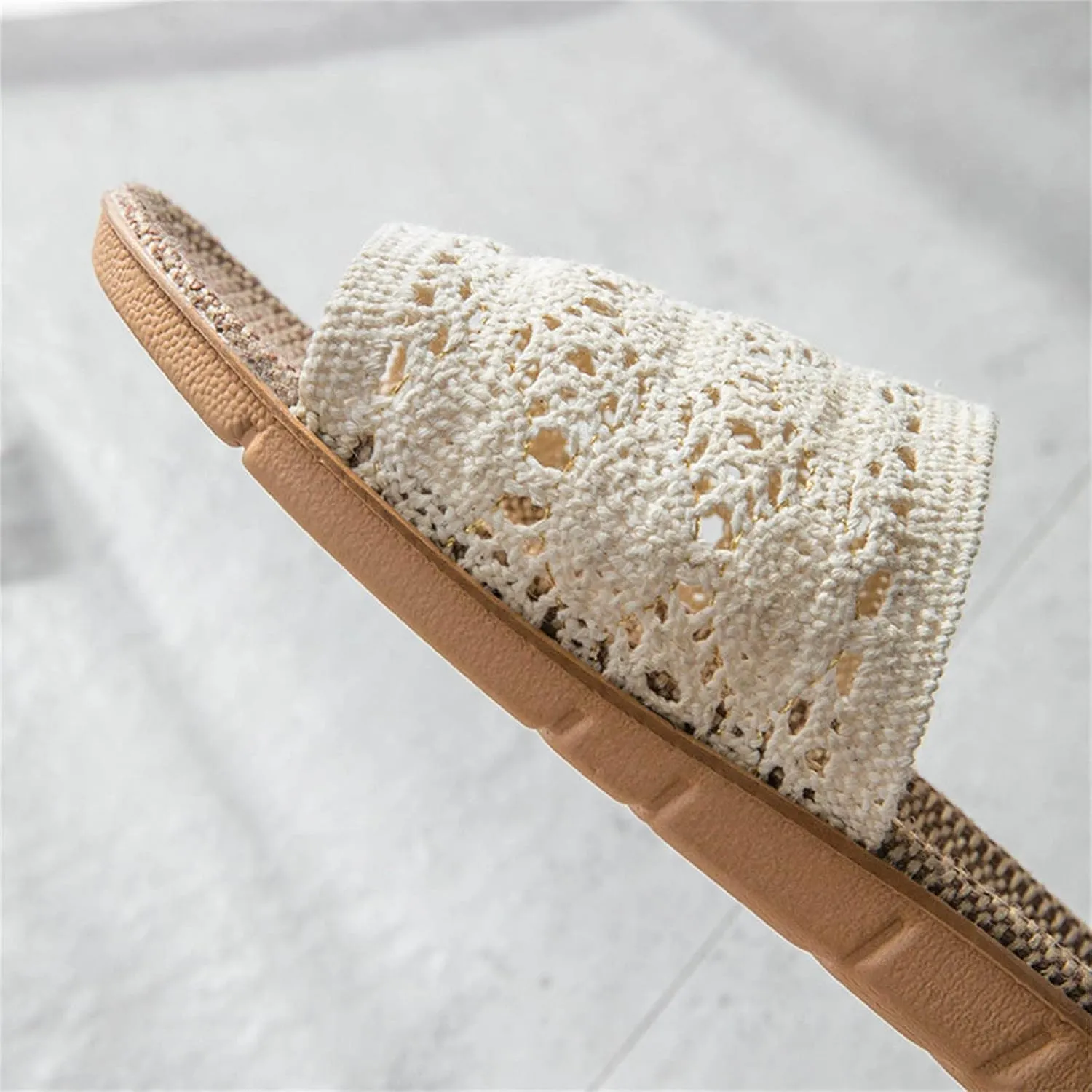 Summer Skidproof Indoor Slippers Women's Non Slip Lace Home Linen Slippers Wooden Floor Comfortable Sandals
