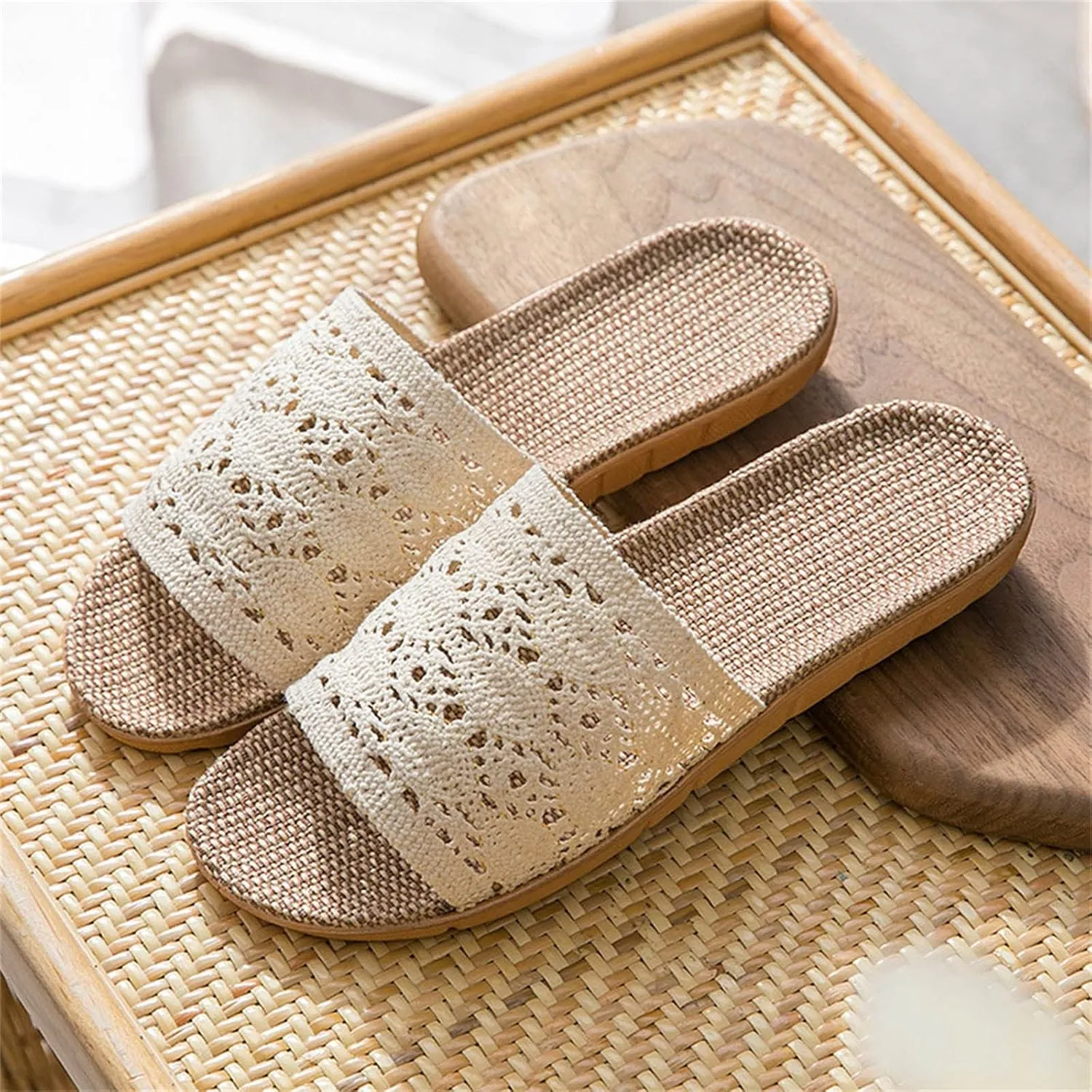 Summer Skidproof Indoor Slippers Women's Non Slip Lace Home Linen Slippers Wooden Floor Comfortable Sandals