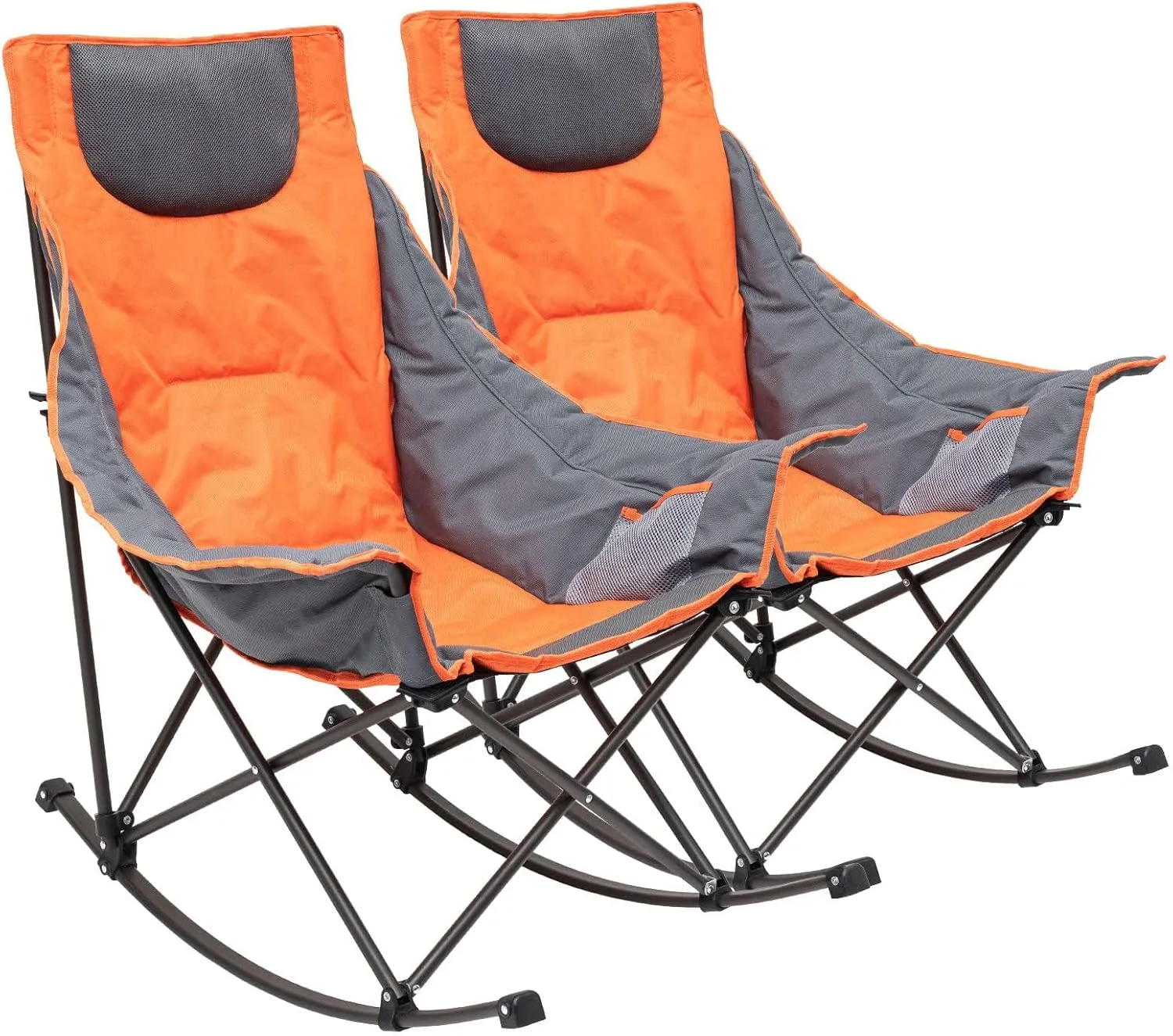 SUNNYFEEL Rocking Camping Chair, Luxury Padded Recliner, Oversized Folding Lawn Chair with Pocket, Heavy Duty for Outdoor/Picnic/Lounge/Patio, Portable Camp Rocker Chairs with Carry Bag