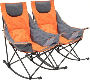 SUNNYFEEL Rocking Camping Chair, Luxury Padded Recliner, Oversized Folding Lawn Chair with Pocket, Heavy Duty for Outdoor/Picnic/Lounge/Patio, Portable Camp Rocker Chairs with Carry Bag