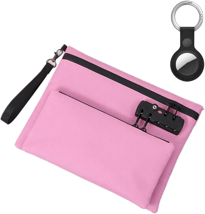 Travel Lock Bag, Money Bag with Lock and Zipper, Double Layer Anti-Theft Handbag with Combination Protection, For Cash, Id, Credit Cards and Important Documents(Pink,Business Style)