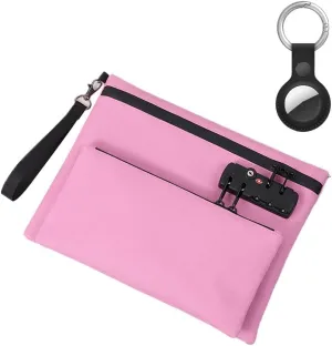 Travel Lock Bag, Money Bag with Lock and Zipper, Double Layer Anti-Theft Handbag with Combination Protection, For Cash, Id, Credit Cards and Important Documents(Pink,Business Style)