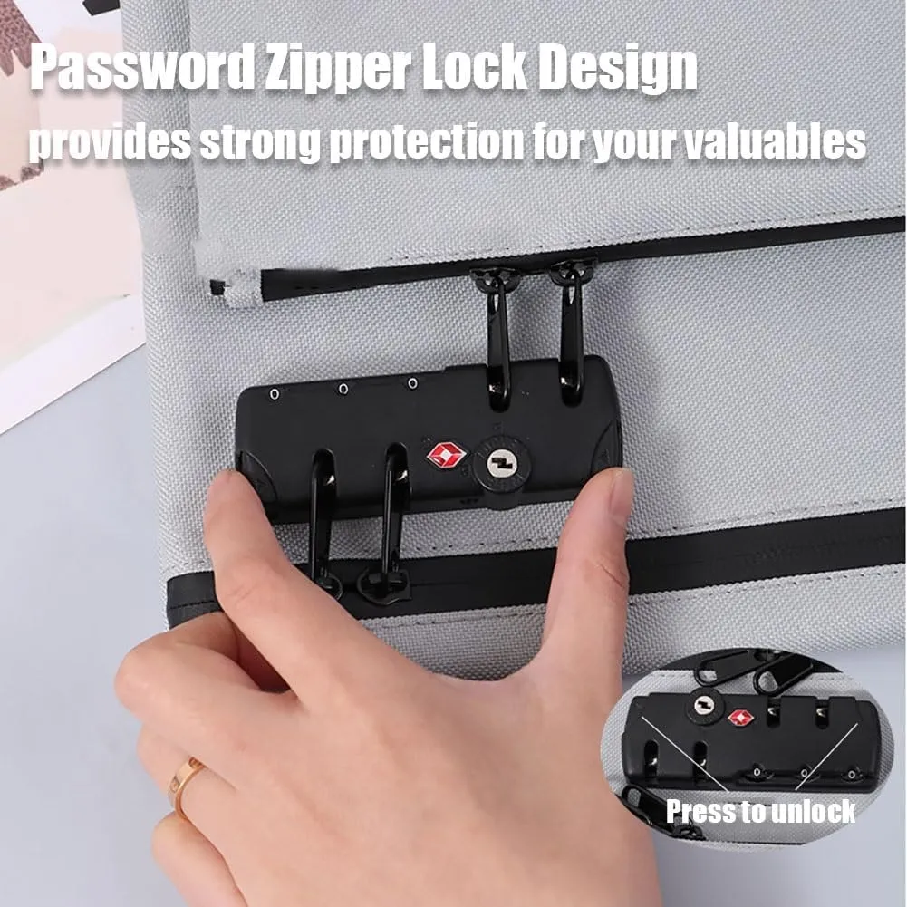 Travel Lock Bag, Money Bag with Lock and Zipper, Double Layer Anti-Theft Handbag with Combination Protection, For Cash, Id, Credit Cards and Important Documents(Pink,Business Style)