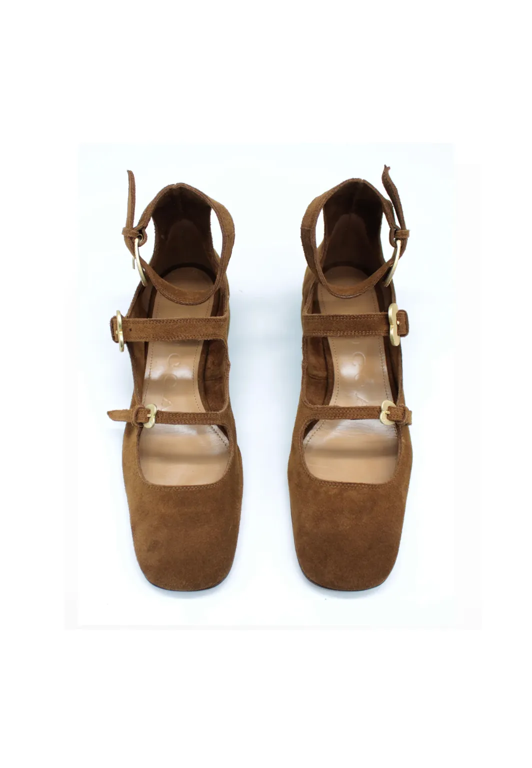 Triple strap pump suede brown - A.Bocca