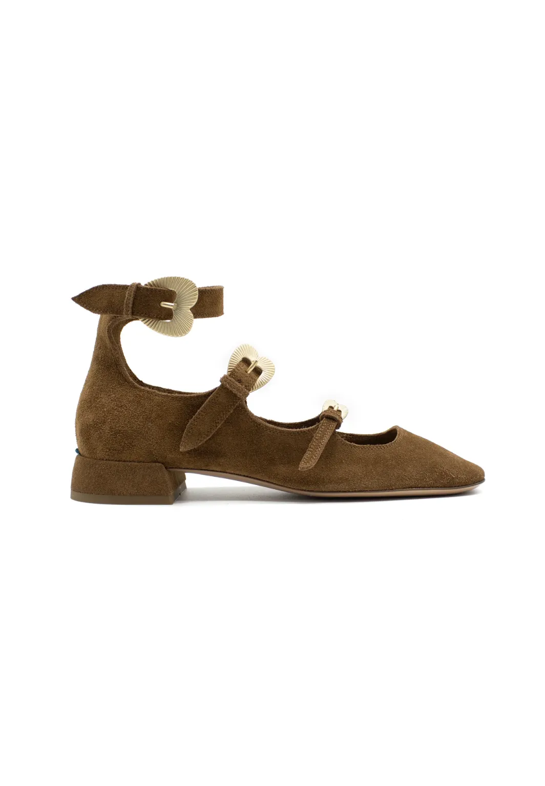 Triple strap pump suede brown - A.Bocca