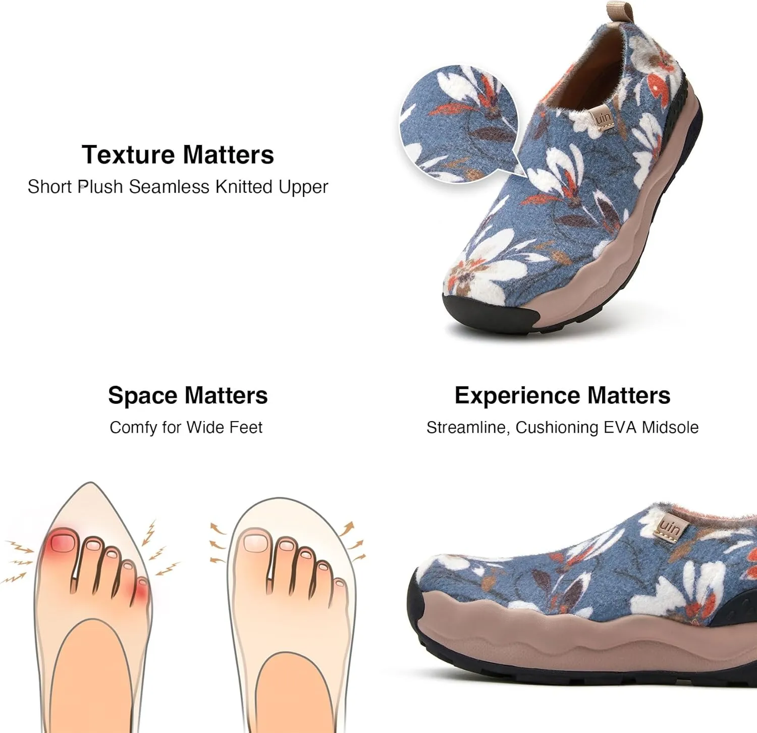UIN Women's Plush Walking Shoes Chunky Slip On Lightweight Art Travel Fashion Sneaker Toledo Series
