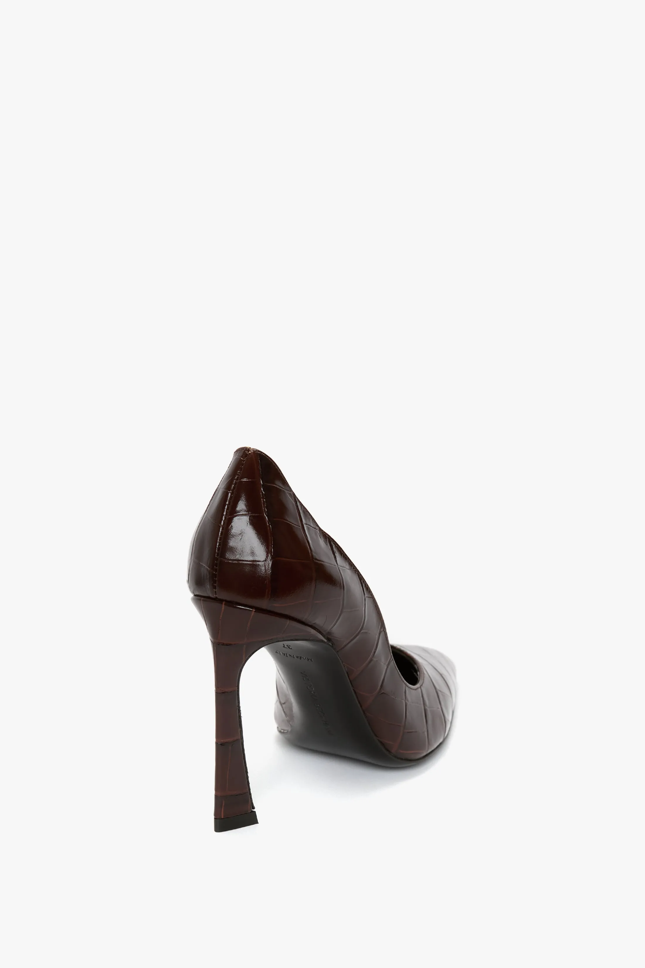 V Pump In Dark Brown Croc Embossed Leather