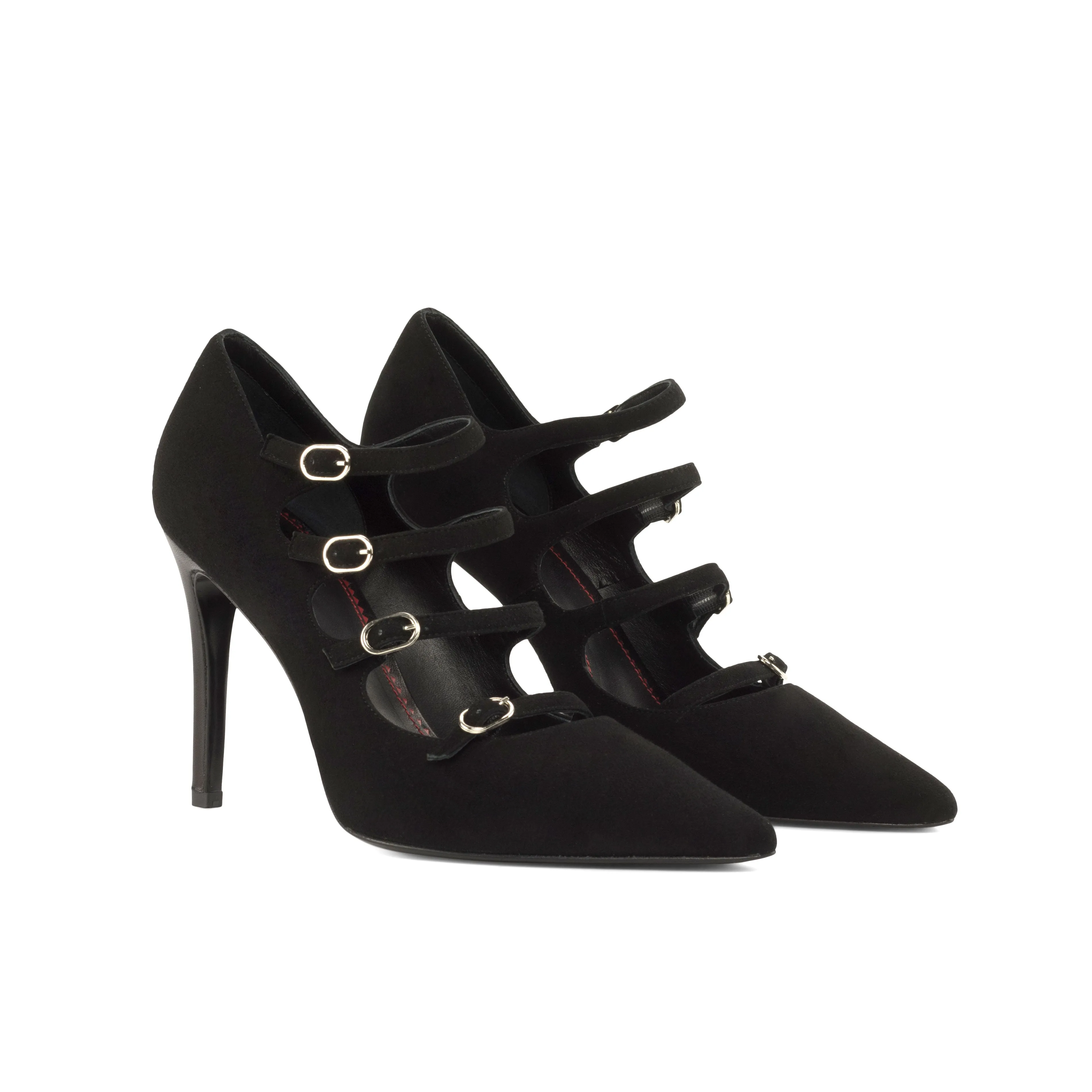 Valencia Pump in Black Italian Suede Leather detailed with Black Luxury Nappa Leather