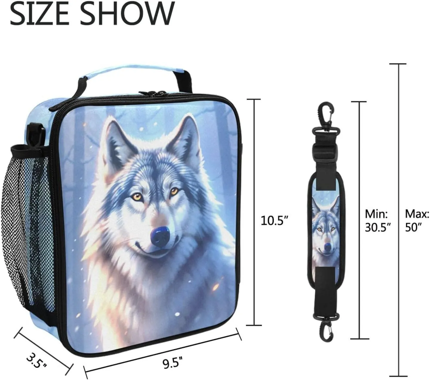 Wolf Winter Forest Kids Lunch Box Boys Girls Insulated Lunch Bag Reusable Thermal Cooler Tote Portable Shoulder Strap School Picnic