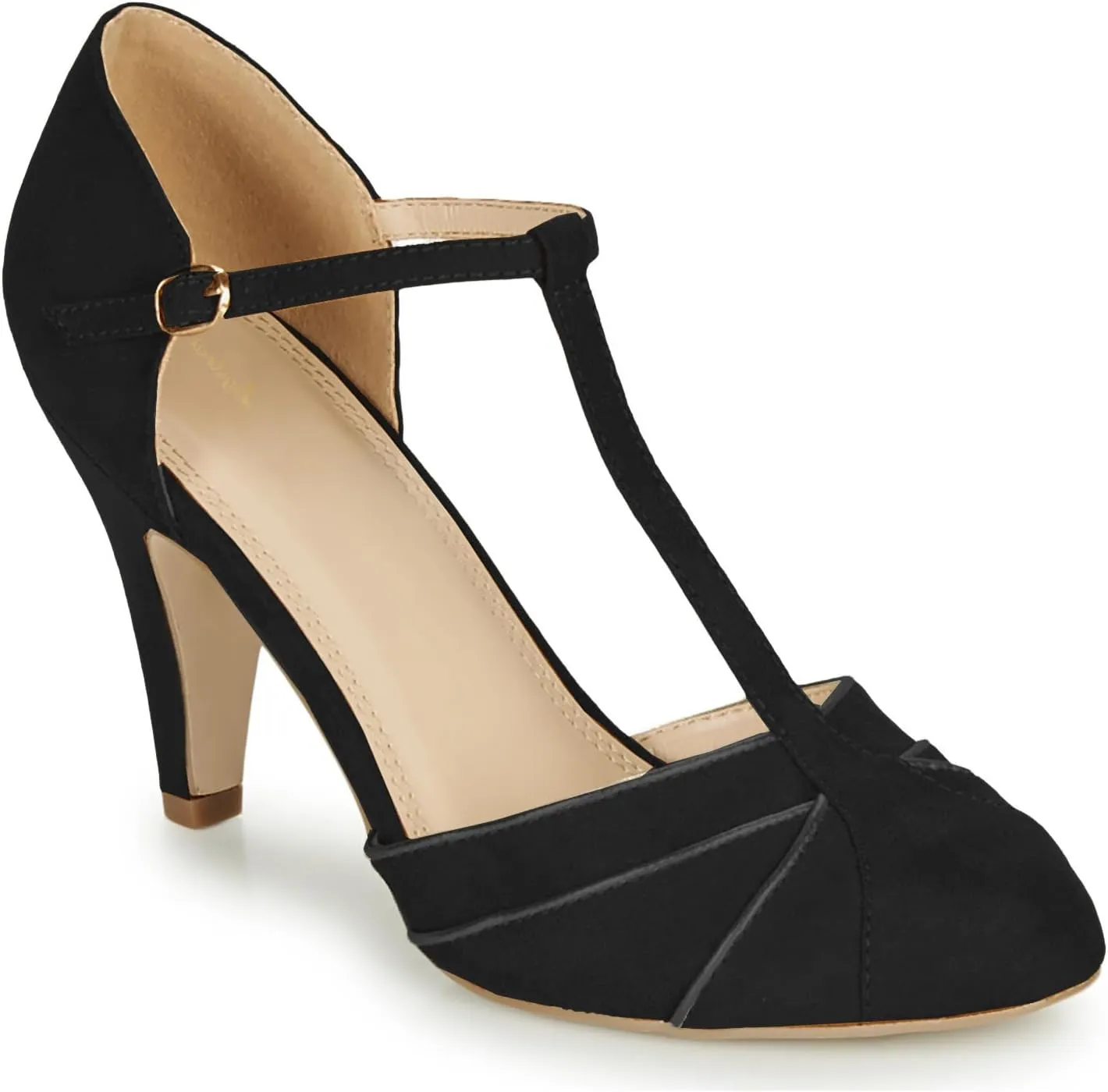 Women Kitten Heel Mary Janes Round Toe Ankle T-Strap Mary Jane Pumps Suede 3 inch Kitten Heel Pump Shoes Cut Out Ankle Strap Buckle Mary Jane Heels Retro Elegant Wedding 4-11 M US