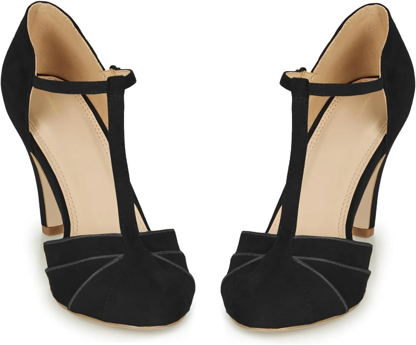 Women Kitten Heel Mary Janes Round Toe Ankle T-Strap Mary Jane Pumps Suede 3 inch Kitten Heel Pump Shoes Cut Out Ankle Strap Buckle Mary Jane Heels Retro Elegant Wedding 4-11 M US