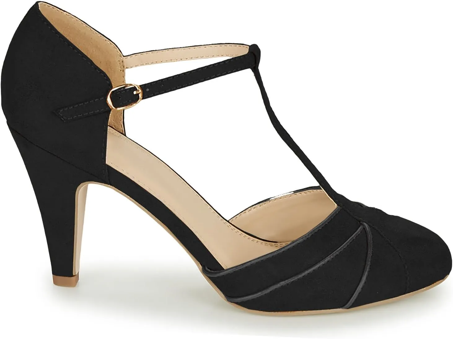 Women Kitten Heel Mary Janes Round Toe Ankle T-Strap Mary Jane Pumps Suede 3 inch Kitten Heel Pump Shoes Cut Out Ankle Strap Buckle Mary Jane Heels Retro Elegant Wedding 4-11 M US