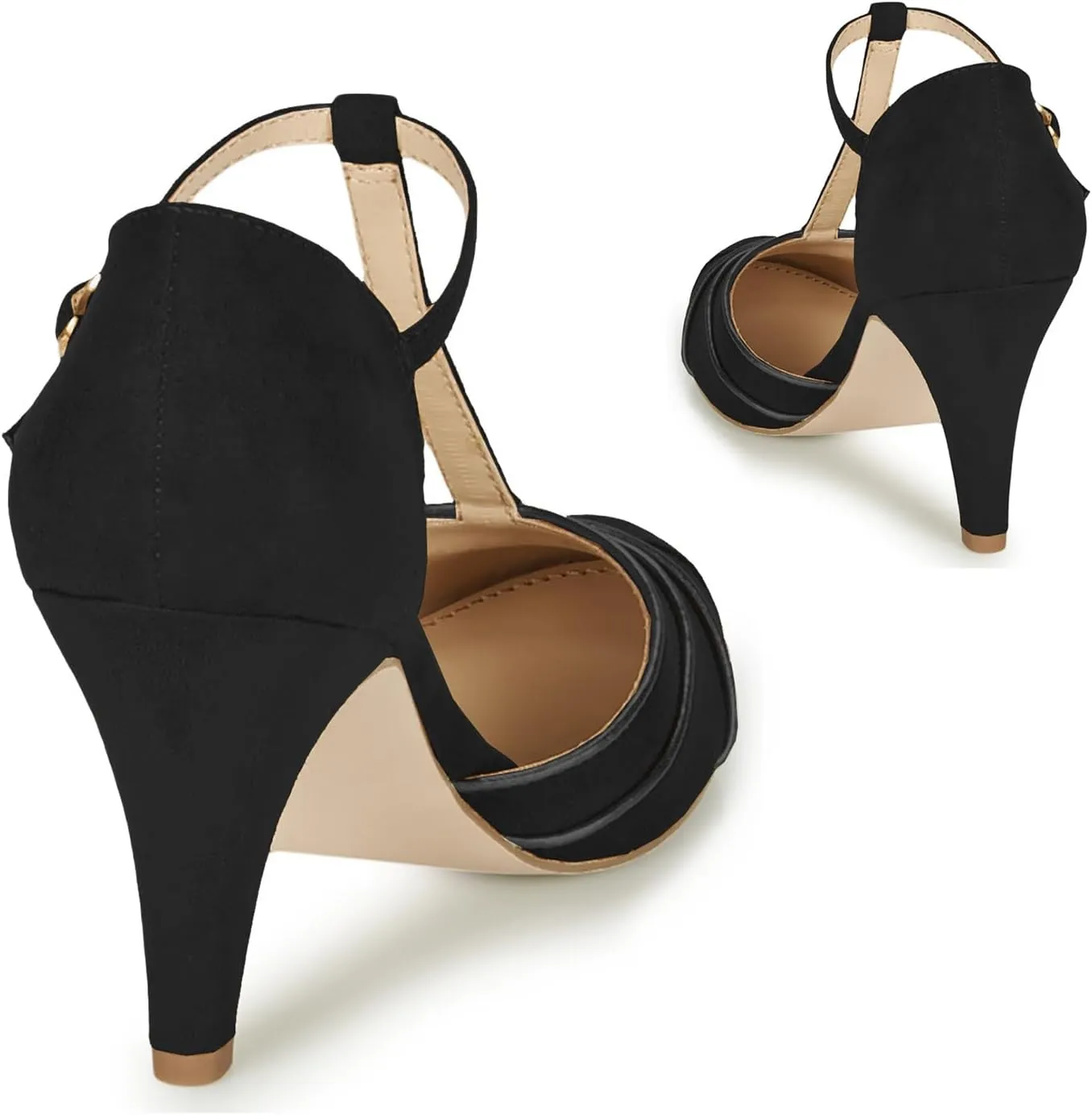 Women Kitten Heel Mary Janes Round Toe Ankle T-Strap Mary Jane Pumps Suede 3 inch Kitten Heel Pump Shoes Cut Out Ankle Strap Buckle Mary Jane Heels Retro Elegant Wedding 4-11 M US