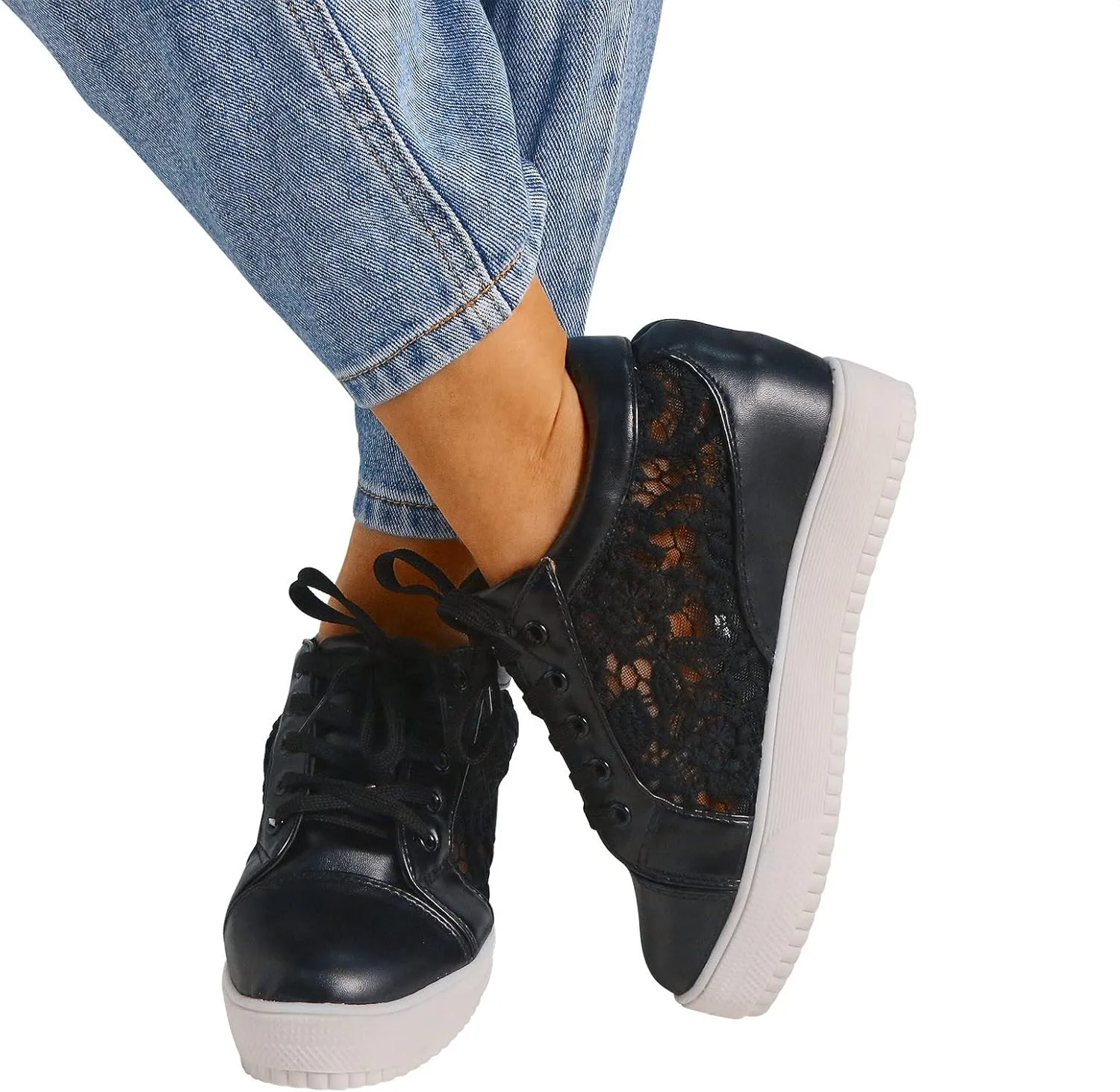 Women Wedge Lace Pattern Trainer for Women Ladies Wedge Platform Casual Shoes Inner Heightening Women New Running Shoes