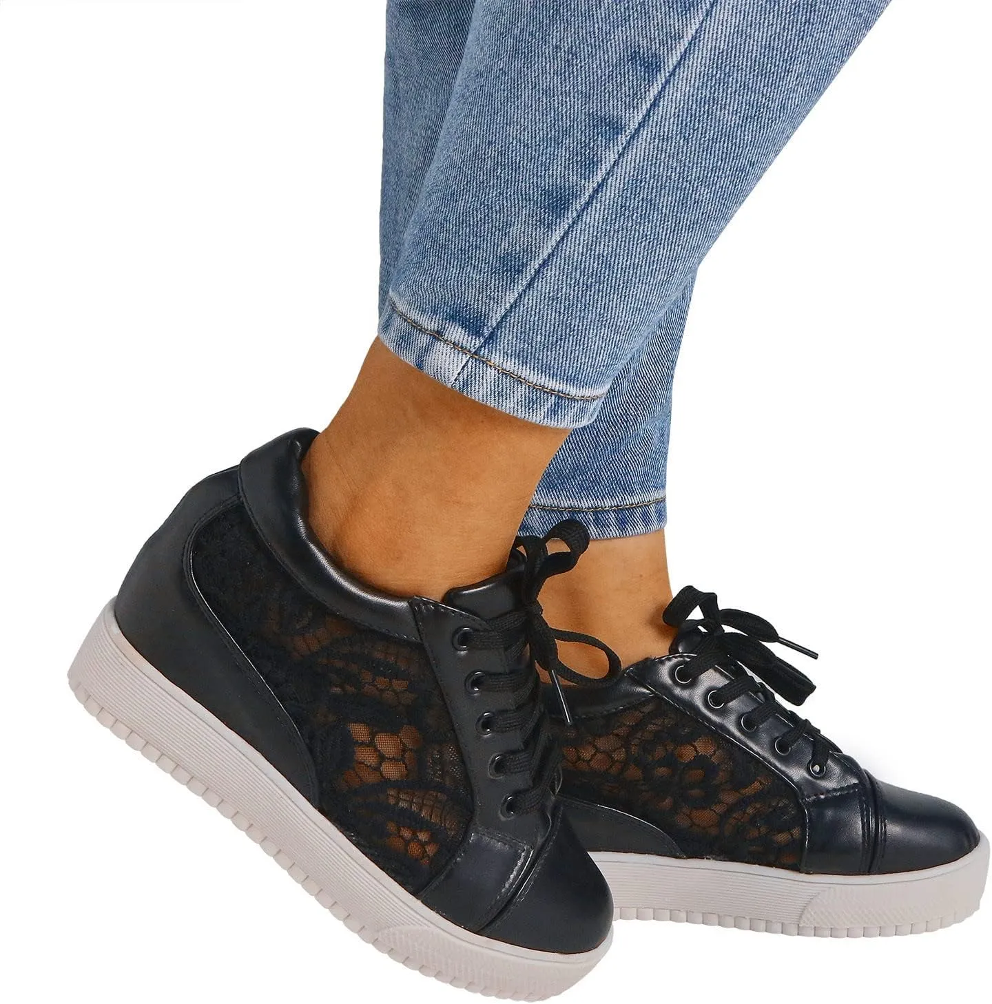 Women Wedge Lace Pattern Trainer for Women Ladies Wedge Platform Casual Shoes Inner Heightening Women New Running Shoes