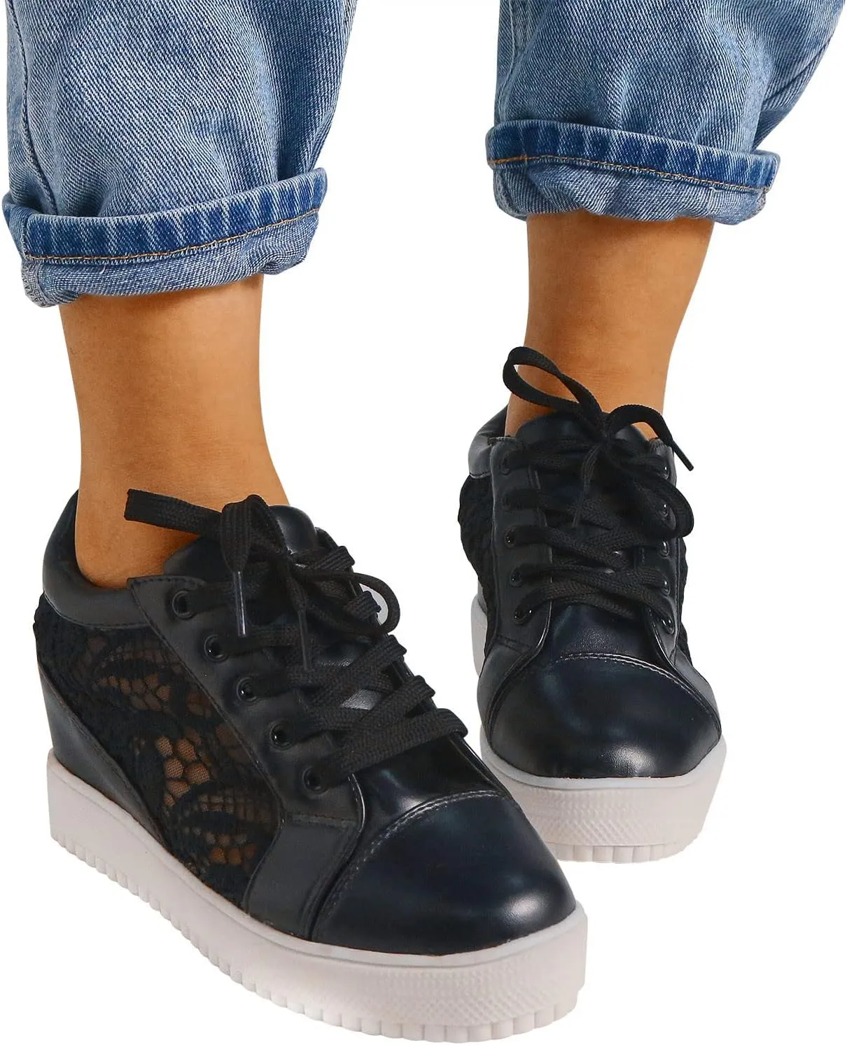 Women Wedge Lace Pattern Trainer for Women Ladies Wedge Platform Casual Shoes Inner Heightening Women New Running Shoes