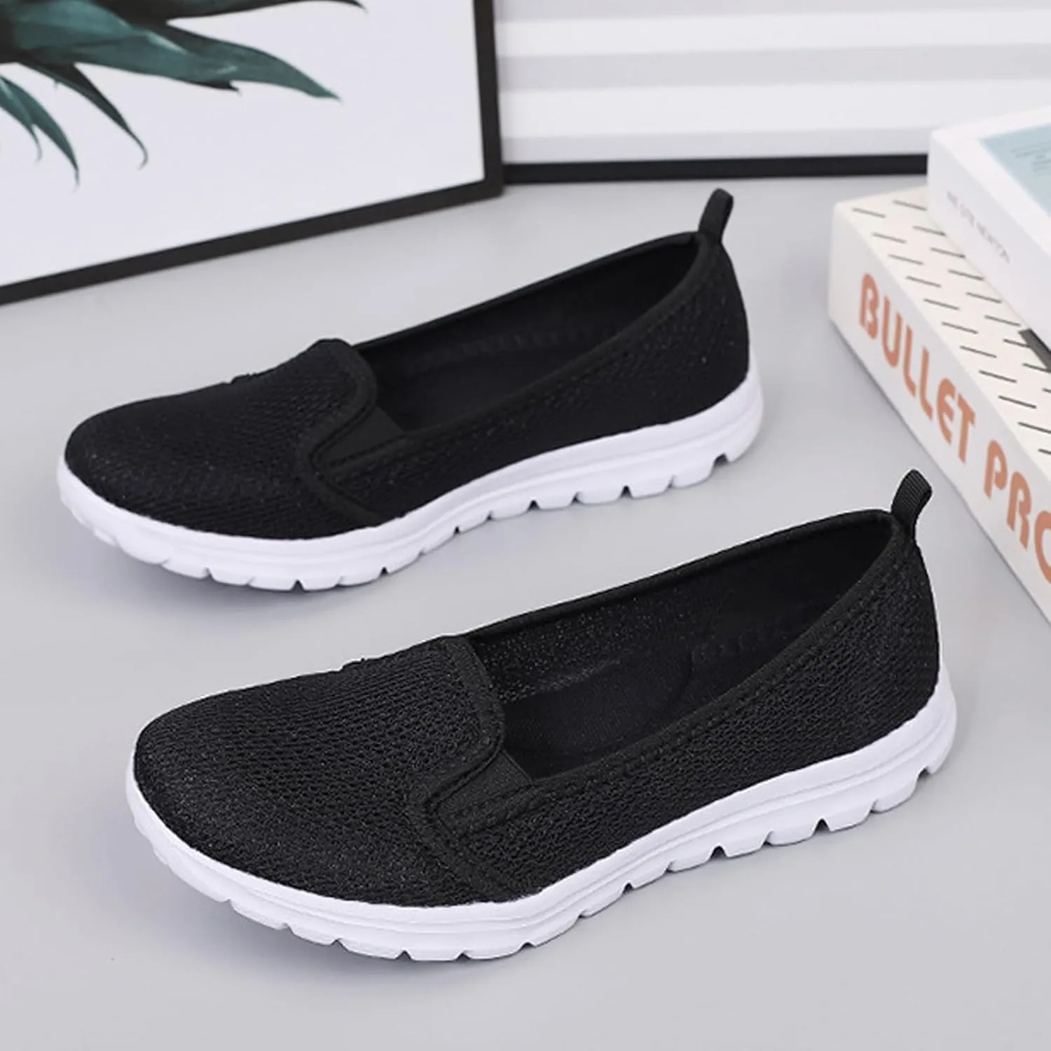 Women's Breathable Mesh Backless Walking Shoes,Casual Slip On Comfortable Soft Sole Sneakers Low Top Lightweight Loafers