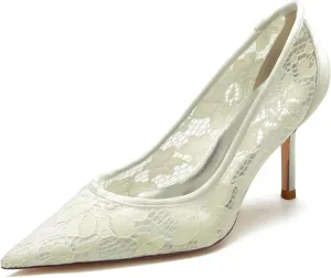 Women's Bridal Wedding Pumps - Lace Hook Flower Pointed Toe Stilettos with 3 Inch Heel, Elegant Bride & Bridesmaid Shoes for Prom, Ceremony & Reception Party