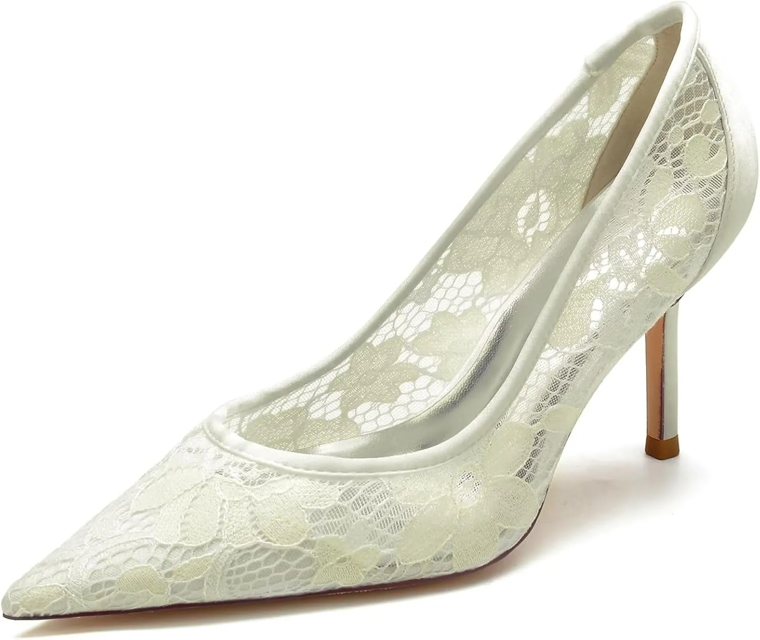 Women's Bridal Wedding Pumps - Lace Hook Flower Pointed Toe Stilettos with 3 Inch Heel, Elegant Bride & Bridesmaid Shoes for Prom, Ceremony & Reception Party