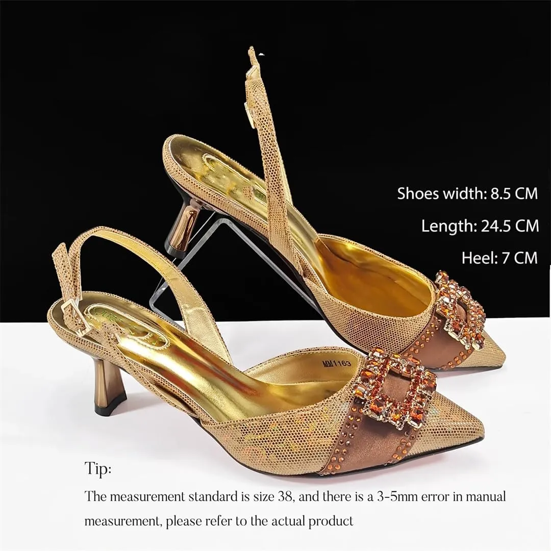 Women’S Color Block Design Heels and Rhinestone Party Bag Set for Evening Wear
