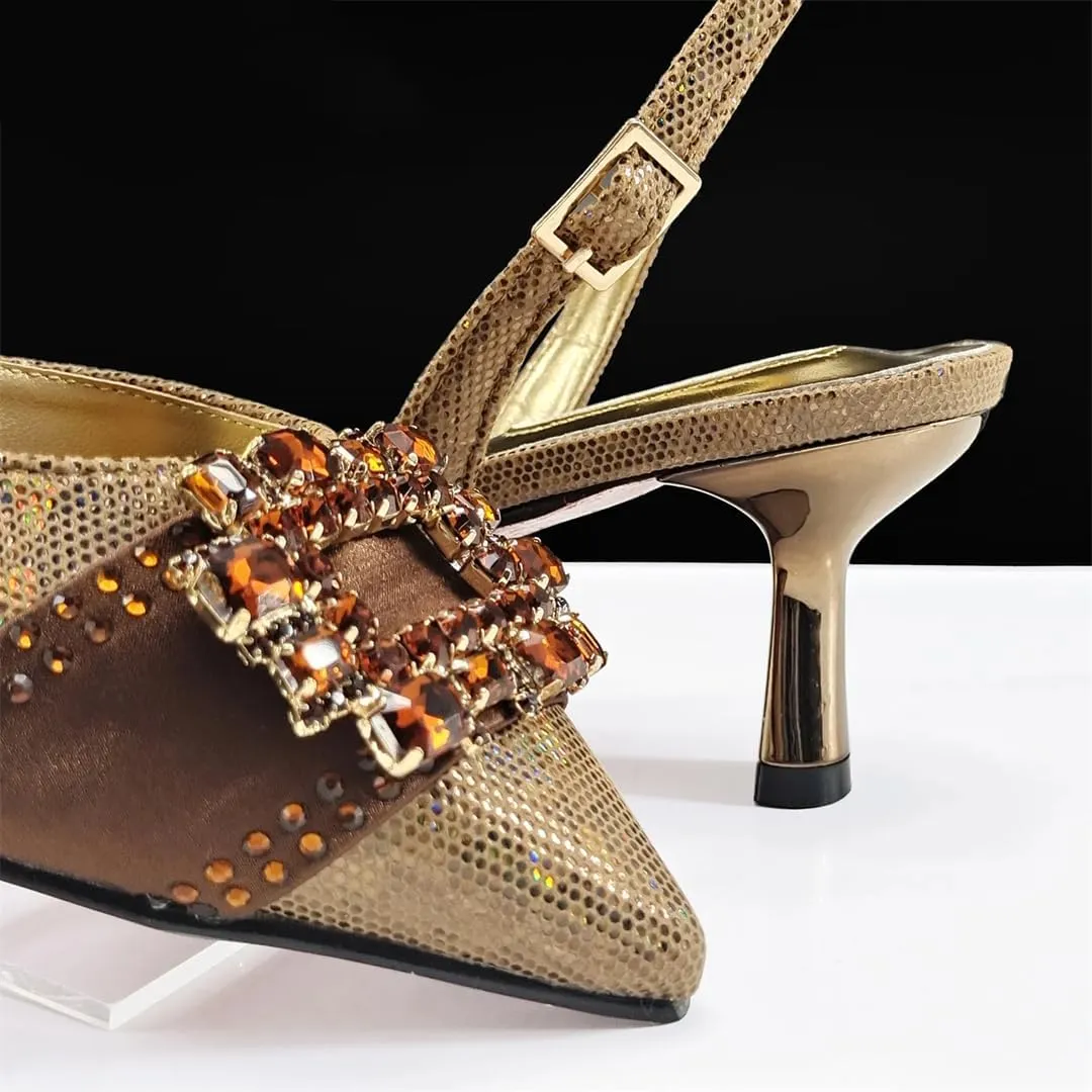 Women’S Color Block Design Heels and Rhinestone Party Bag Set for Evening Wear