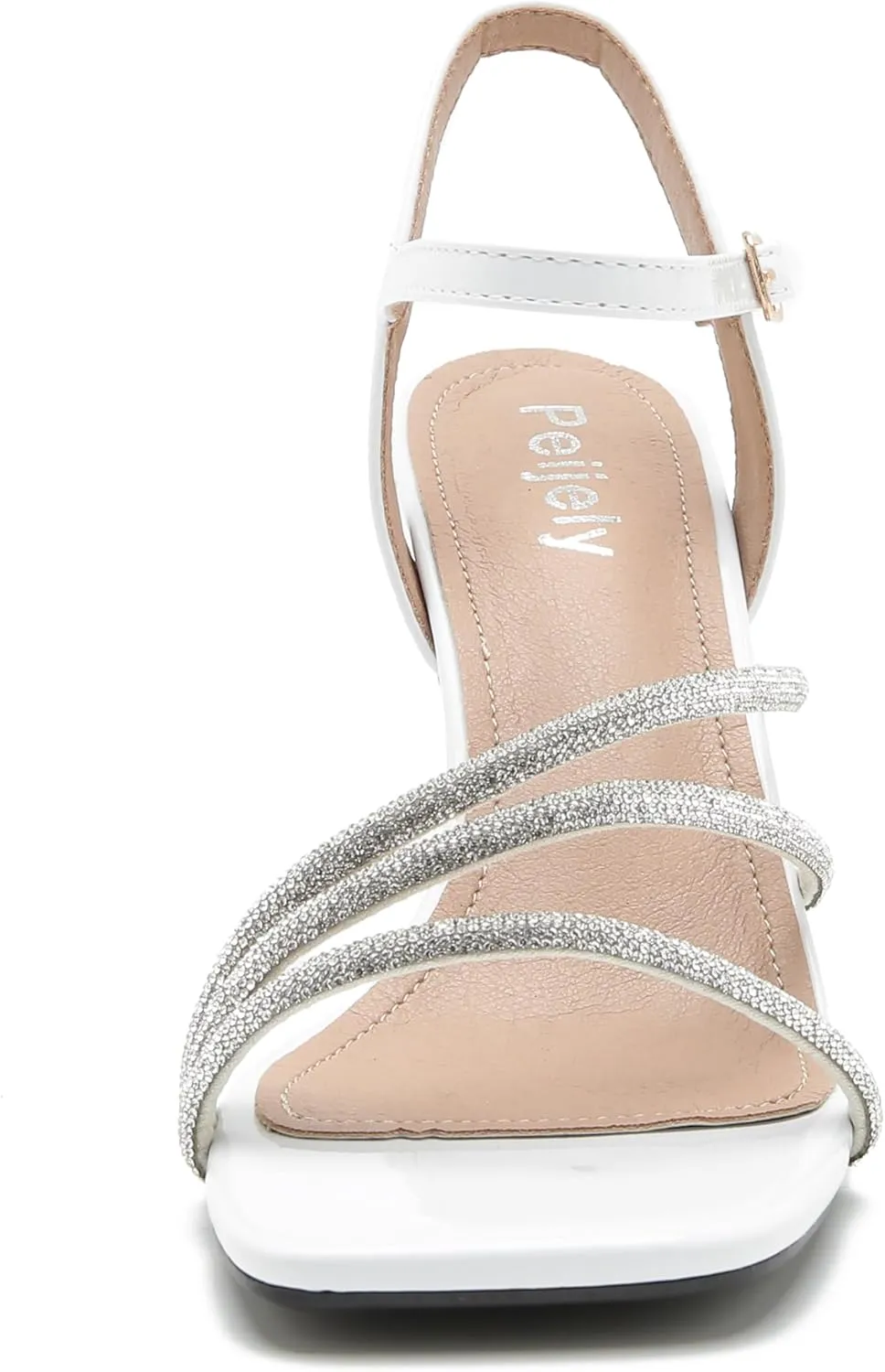 Women's Formal Rhinestone Strappy Sandal Mid High Kitten Heel Ankle Strap Buckle Up Square Toe Heels