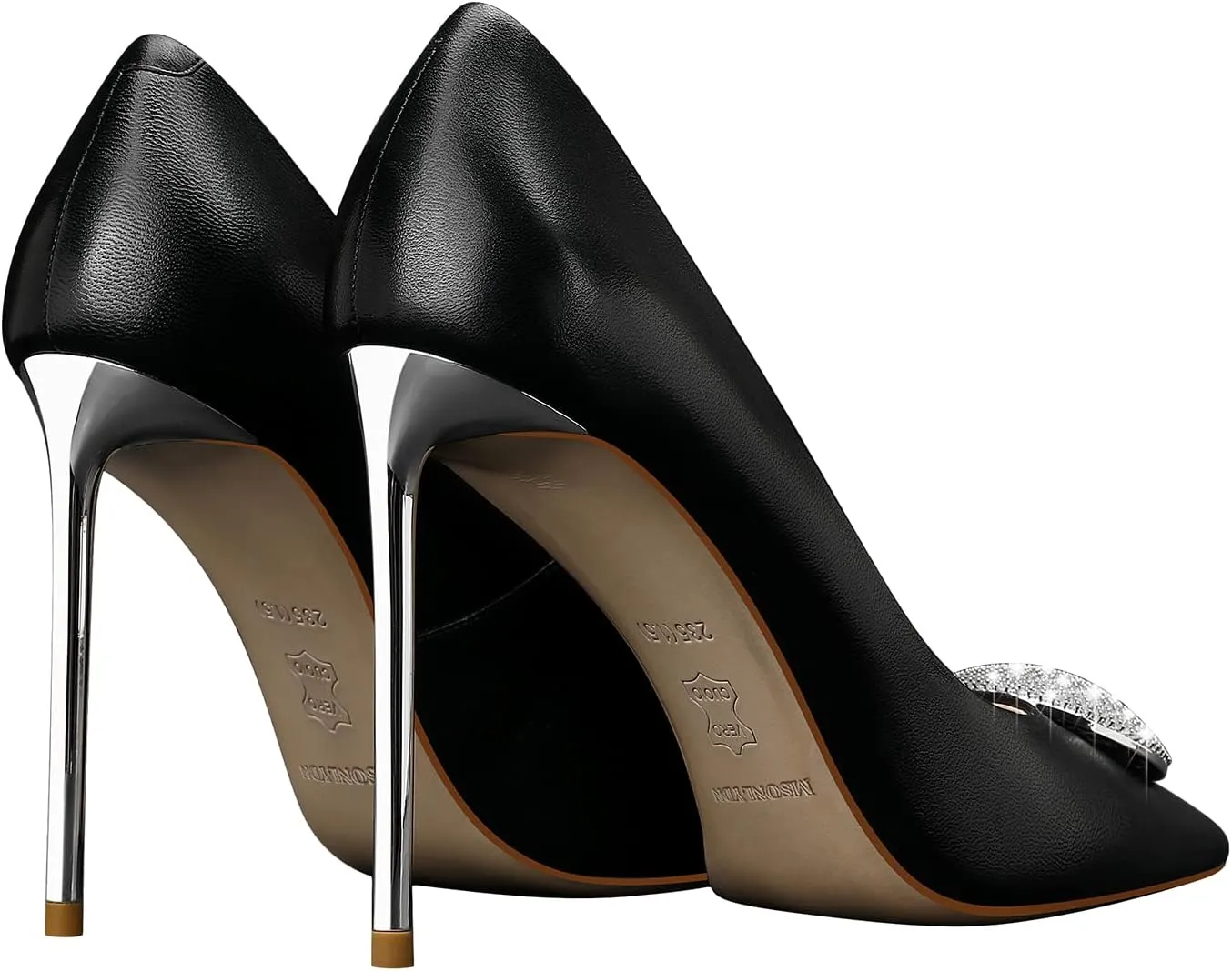 Women's High Stiletto Heel, Leather Pumps Rhinestones 105mm Heels Closed Pointed Toe Slip On Pump Wedding Party Dress Shoes