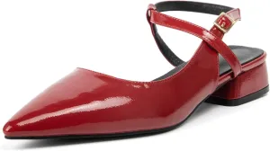 Women's Low Chunky Block Pointed Toe Slingback Heels Cross Ankle Strap, Red Closed Toe Strappy Pumps for Women Comfortable, Sexy Party Work Dress Prom Shoes