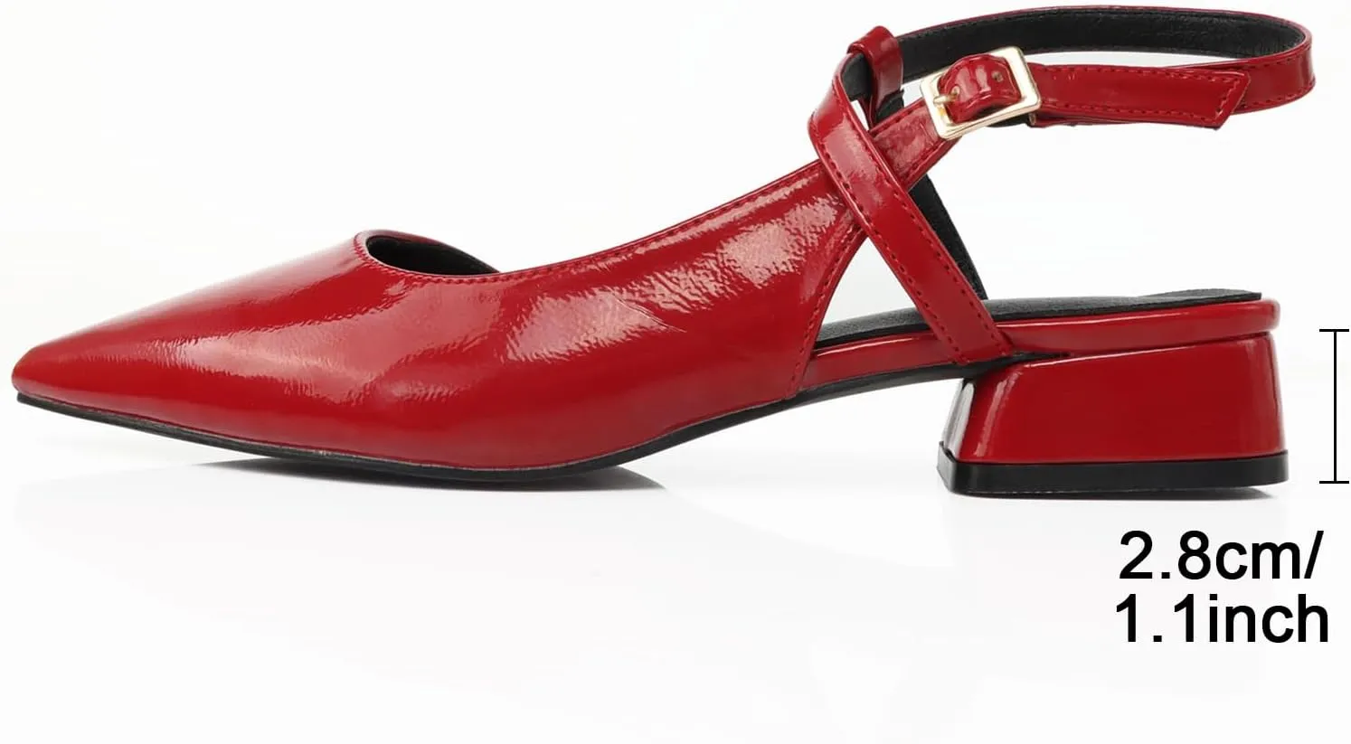 Women's Low Chunky Block Pointed Toe Slingback Heels Cross Ankle Strap, Red Closed Toe Strappy Pumps for Women Comfortable, Sexy Party Work Dress Prom Shoes
