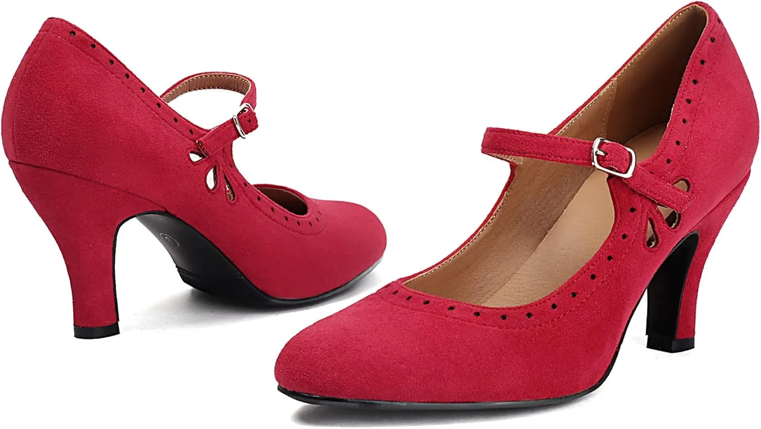 Women's Mary Jane Teardrop Cute Close Round Toe Vintage 1950s Heels Retro 1920s Victorian Pumps 1930s Shoes